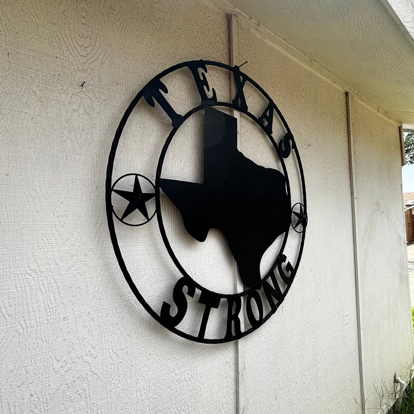 TEXAS STRONG BLACK METAL SIGN WESTERN HOME DECOR HANDMADE