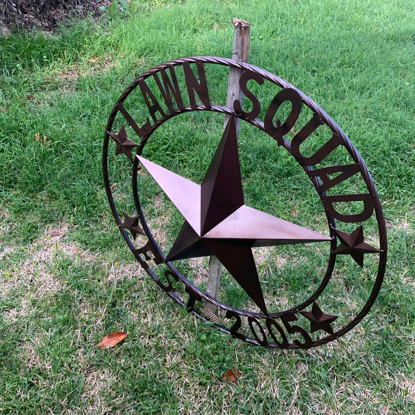 LAWN SQUAD STYLE CUSTOM BARN STAR NAME YOUR CUSTOM NAME STAR METAL NAME BARN STAR WITH TWISTED ROPE RING DESIGN METAL WALL 3d STAR ART WESTERN HOME DECOR RUSTIC BRONZE NEW
