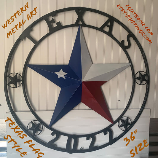 TEXAS 2022 STYLE CUSTOM NAME BARN STAR METAL LONESTAR 3d TWISTED BLACK ROPE RING WESTERN HOME DECOR   HANDMADE 24",32",36"