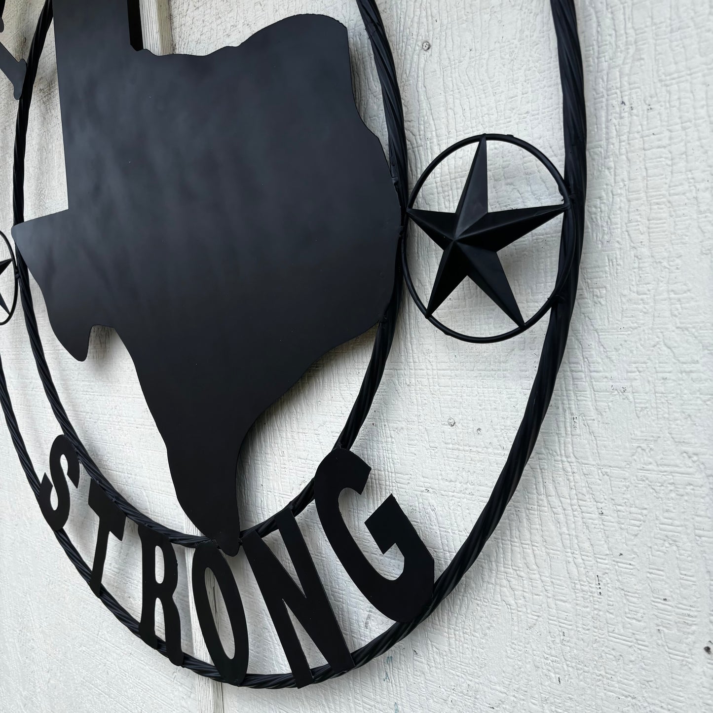 TEXAS STRONG BLACK METAL SIGN WESTERN HOME DECOR HANDMADE