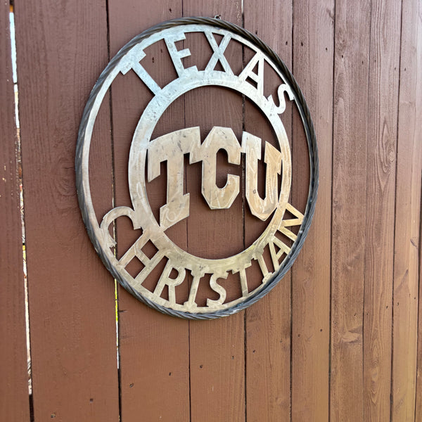 TCU TEXAS CHRISTIAN CUSTOM RAW METAL VINTAGE CRAFT TEAM SIGN UNPAINTED HANDMADE