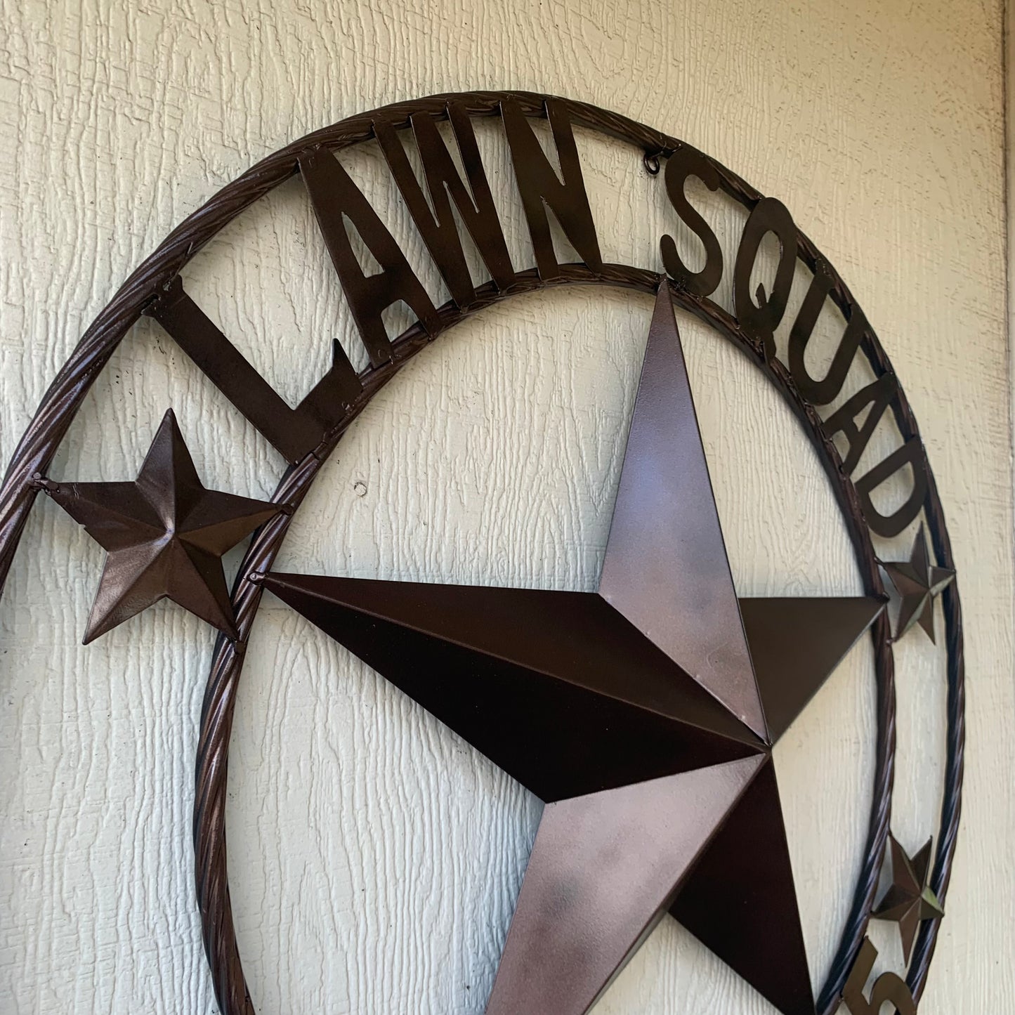 LAWN SQUAD STYLE CUSTOM BARN STAR NAME YOUR CUSTOM NAME STAR METAL NAME BARN STAR WITH TWISTED ROPE RING DESIGN METAL WALL 3d STAR ART WESTERN HOME DECOR RUSTIC BRONZE NEW