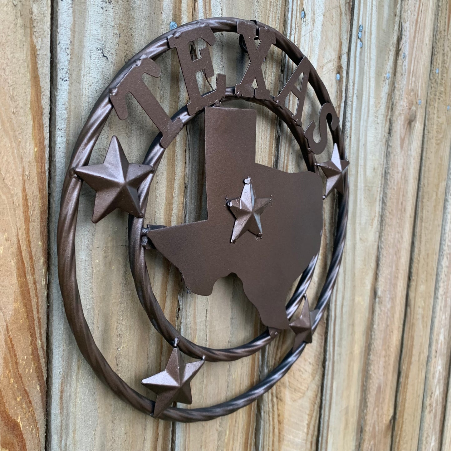 12" STATE OF TEXAS MAP RUSTIC BRONZE TWISTED RING METAL SIGN WESTERN HOME DECOR HANDMADE NEW