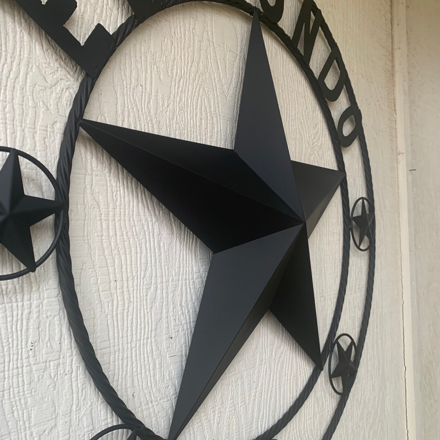 ELIZONDO STYLE CUSTOM NAME STAR BARN METAL STAR 3d TWISTED ROPE RING WESTERN HOME DECOR RUSTIC BLACK HANDMADE 24",32",36",50"