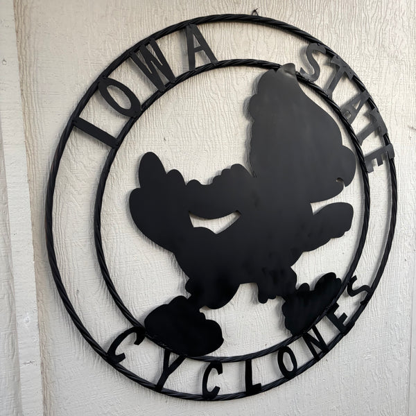 12", 18", 24", 32" IOWA STATE CYCLONES CUSTOM BLACK METAL VINTAGE CRAFT TEAM SIGN HANDMADE 36",40",44",50"