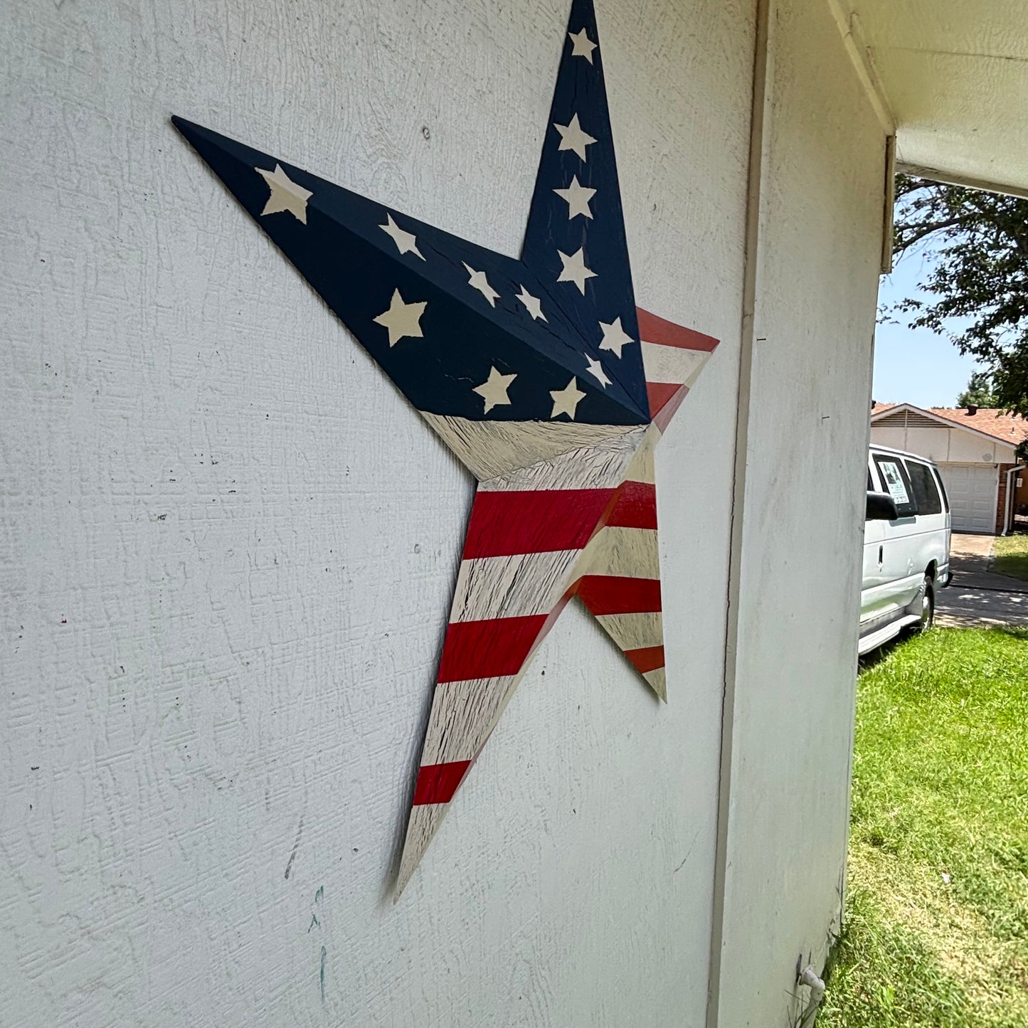 USA FLAG STAR CRACKLE RED IVORY NAVY BLUE METAL BARN STAR METAL WALL ART WESTERN HOME DECOR HANDMADE NEW