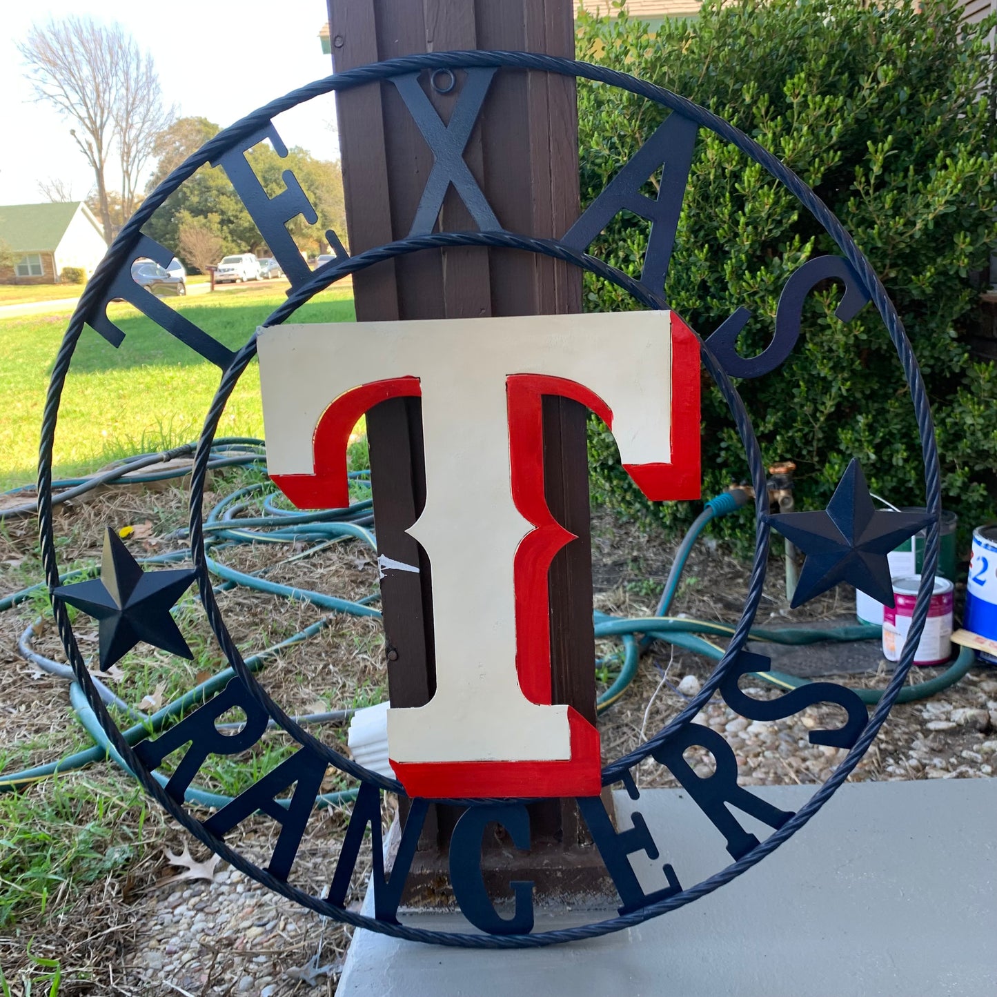 12", 18", 24", 32" TEXAS RANGERS BARN CUSTOM METAL VINTAGE CRAFT SIGN TEAM  WHITE & RED & NAVY BLUE RING & STAR HANDMADE