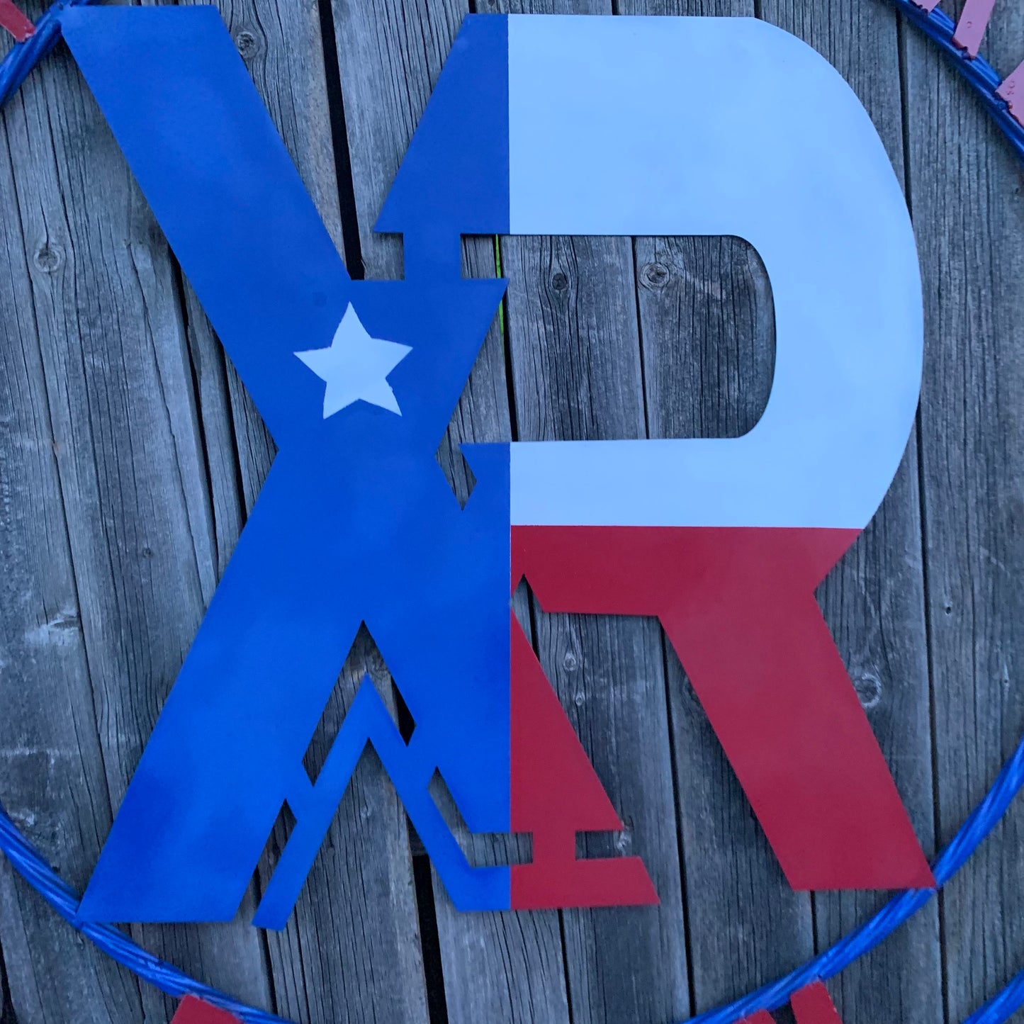 #EH11299 CUSTOM NAME XR ROOFING STYLE SIGN RED,WHITE & BLUE TEXAS FLAG LOGO HANDMADE