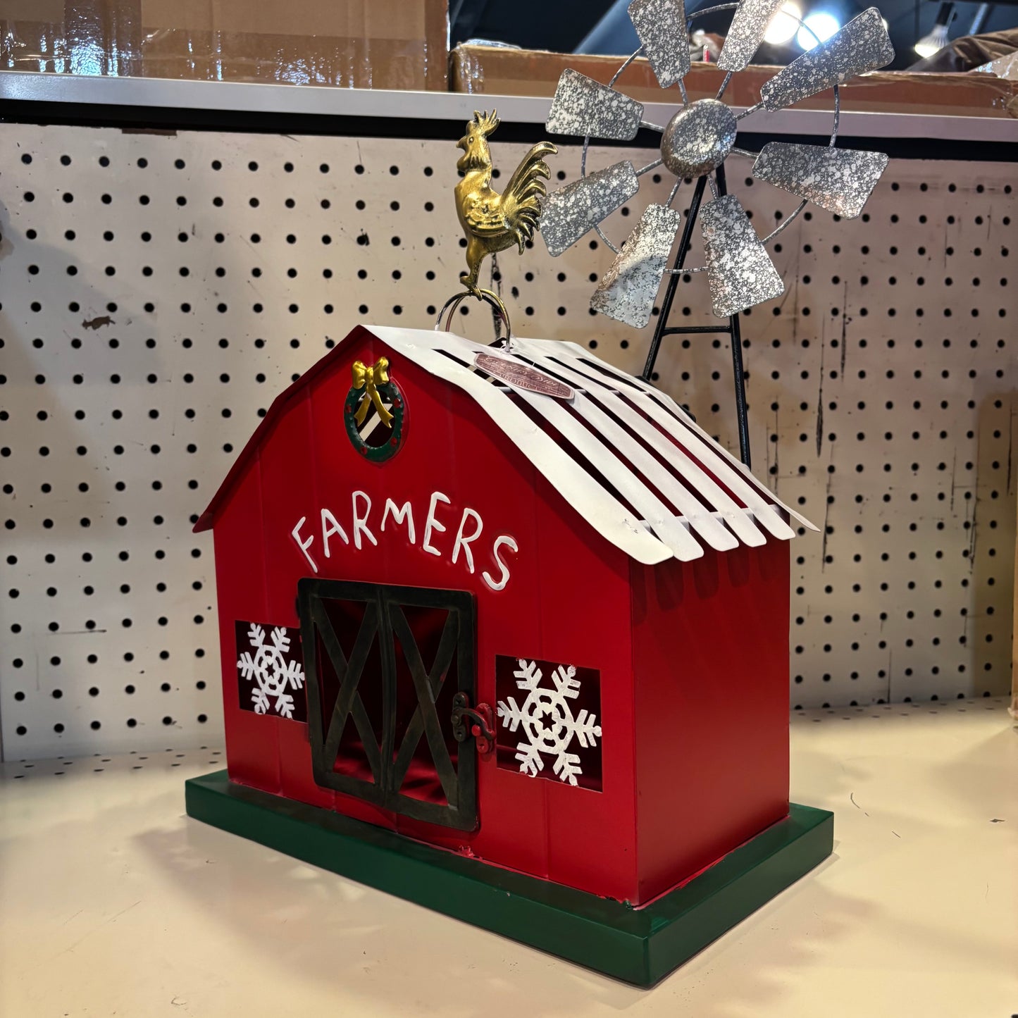 FARMERS CHRISTMAS RED BARN 13" x 20" x 7" METAL WESTERN HOME DECOR HANDMADE #EH13586