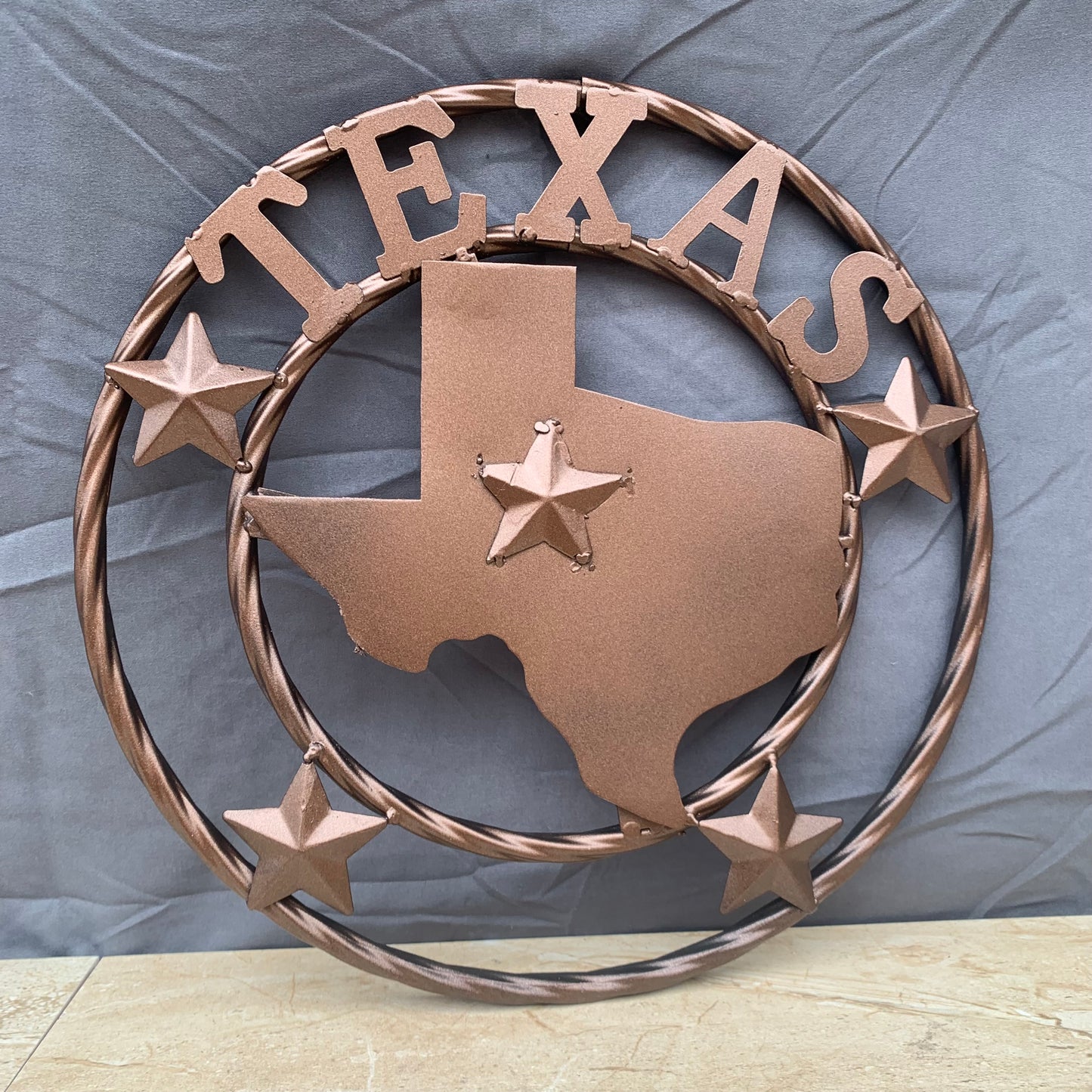 12" STATE OF TEXAS MAP RUSTIC BRONZE TWISTED RING METAL SIGN WESTERN HOME DECOR HANDMADE NEW