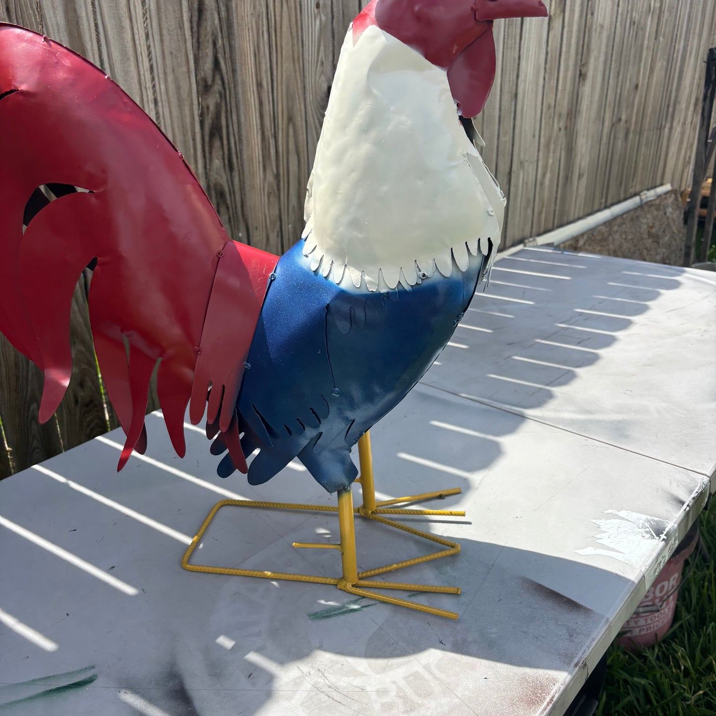ROOSTER RED WHITE BLUE PATRIOTIC GARDEN METAL SCULPTURE WESTERN HOME DECOR ORNAMENT HANDMADE #34-003 18",30",40"