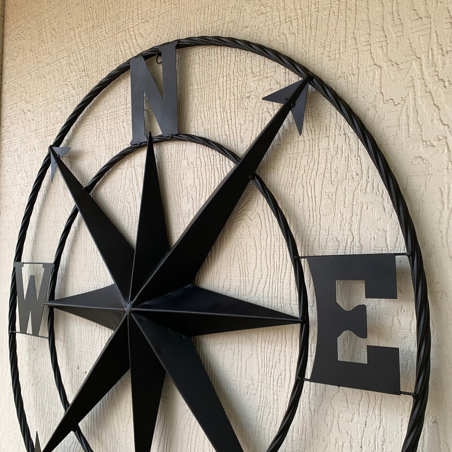 36" COMPASS RUSTIC BLACK METAL SIGN WALL ART WESTERN HOME DECOR HANDMADE NEW