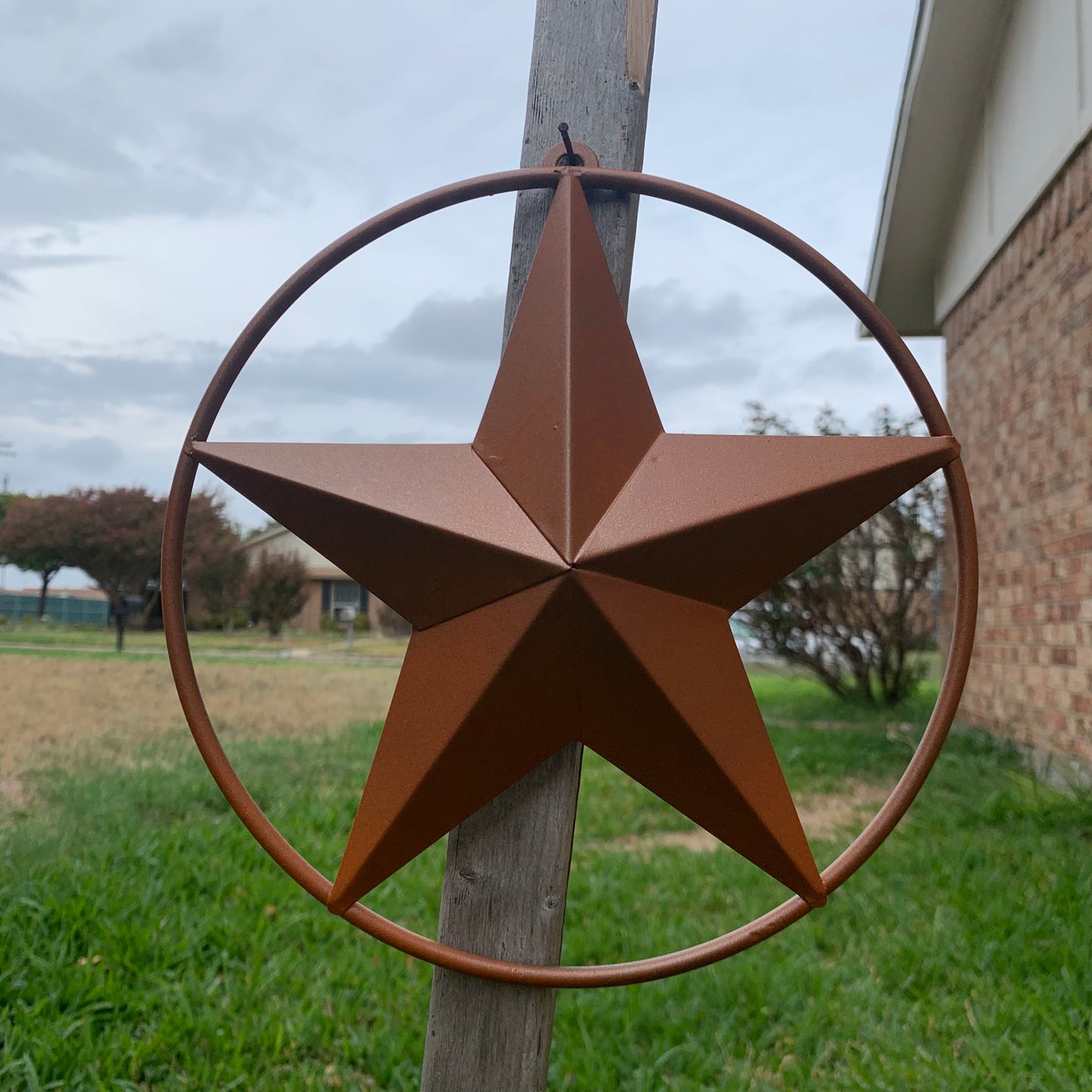 ORANGE COPPER SOLID RING BARN STAR 3",4",6",9",12" METAL LONE STAR WESTERN HOME DECOR HANDMADE-#EH10026