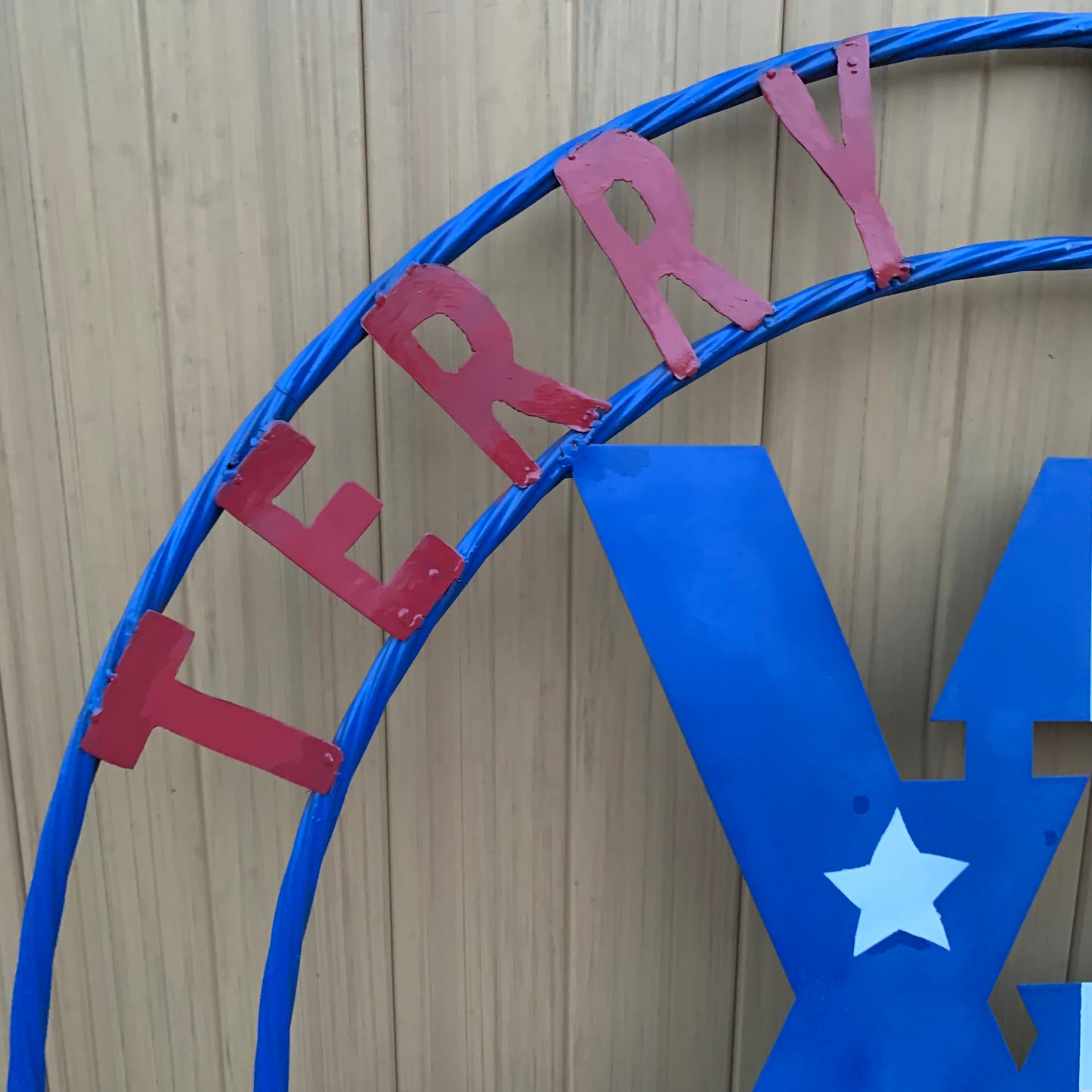 #EH11299 CUSTOM NAME XR ROOFING STYLE SIGN RED,WHITE & BLUE TEXAS FLAG LOGO HANDMADE
