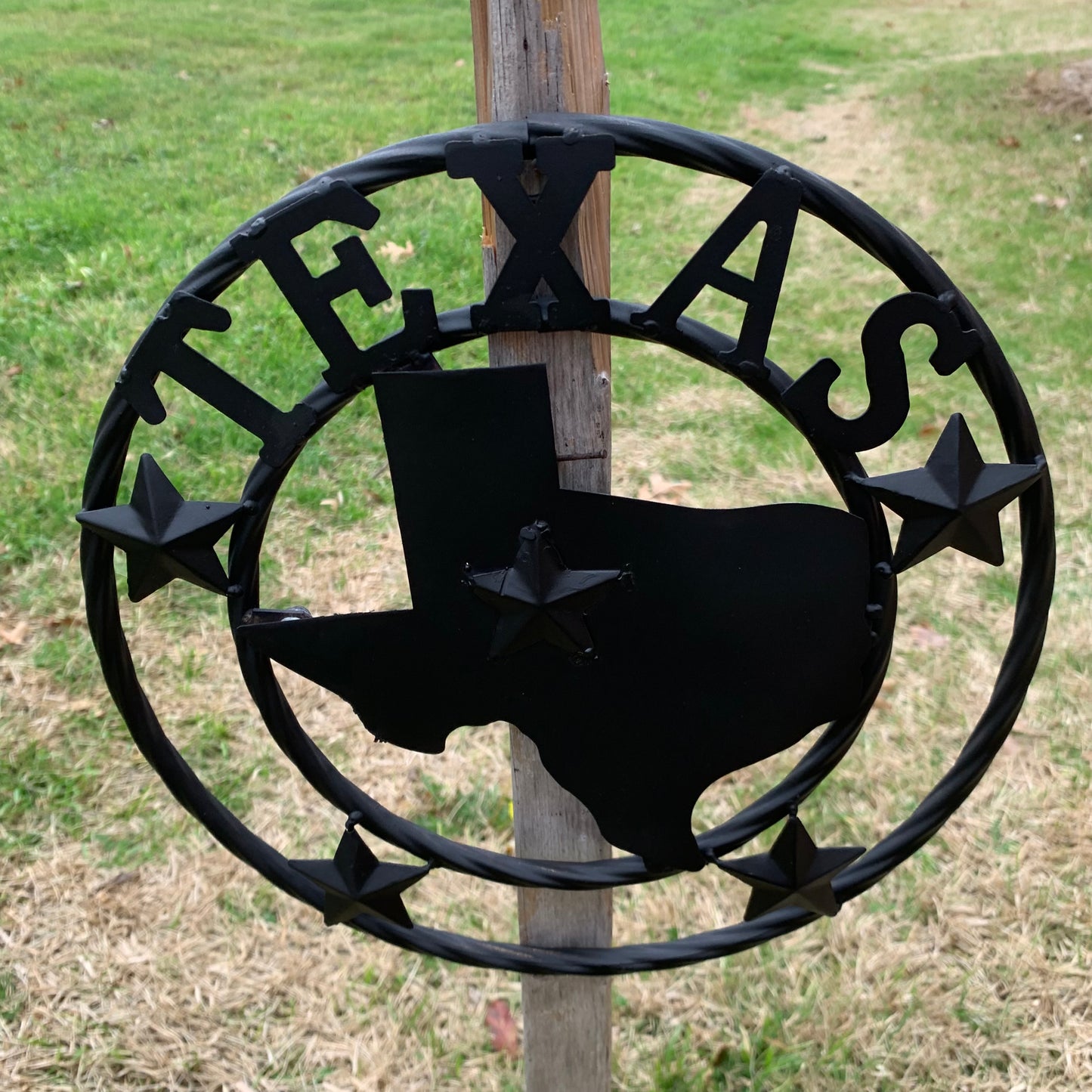 12" STATE OF TEXAS MAP RUSTIC BLACK TWISTED RING METAL SIGN WESTERN HOME DECOR HANDMADE NEW