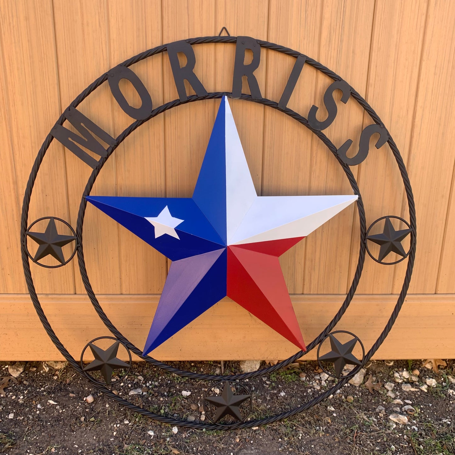 MORRISS TEXAS FLAG STYLE CUSTOM NAME STAR TWISTED ROPE BLACK RING WESTERN HOME DECOR HANDMADE
