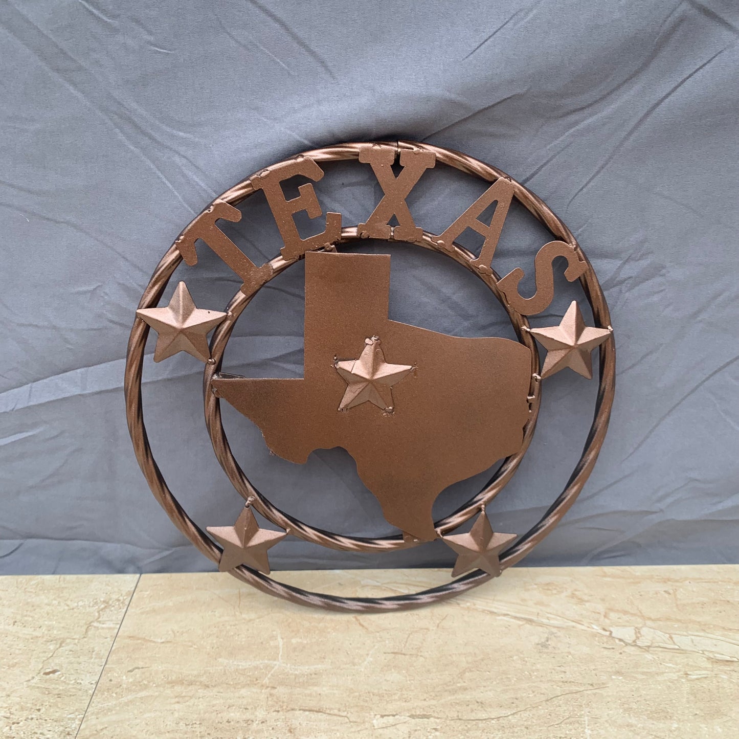 12" STATE OF TEXAS MAP RUSTIC BRONZE TWISTED RING METAL SIGN WESTERN HOME DECOR HANDMADE NEW