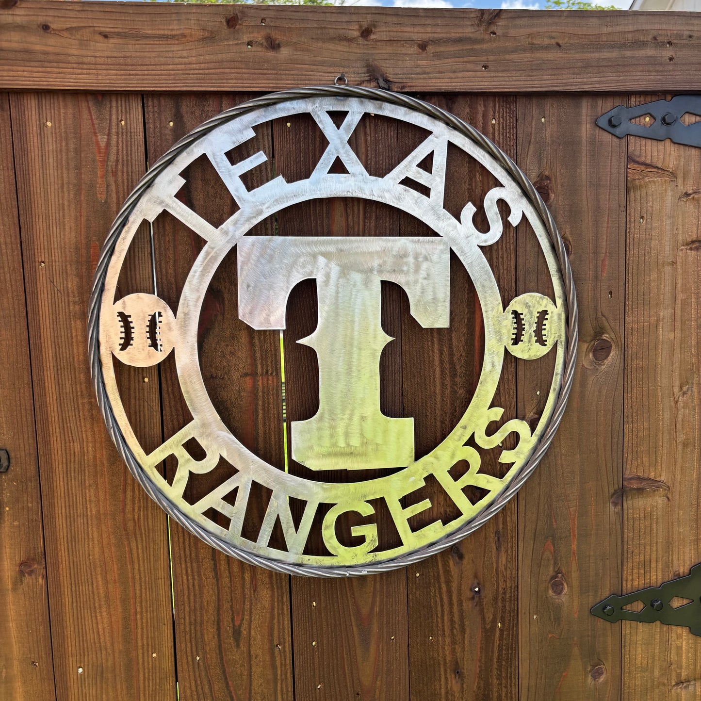 TEXAS RANGERS CUSTOM RAW METAL VINTAGE CRAFT TEAM SIGN TWISTED ROPE RING HANDMADE