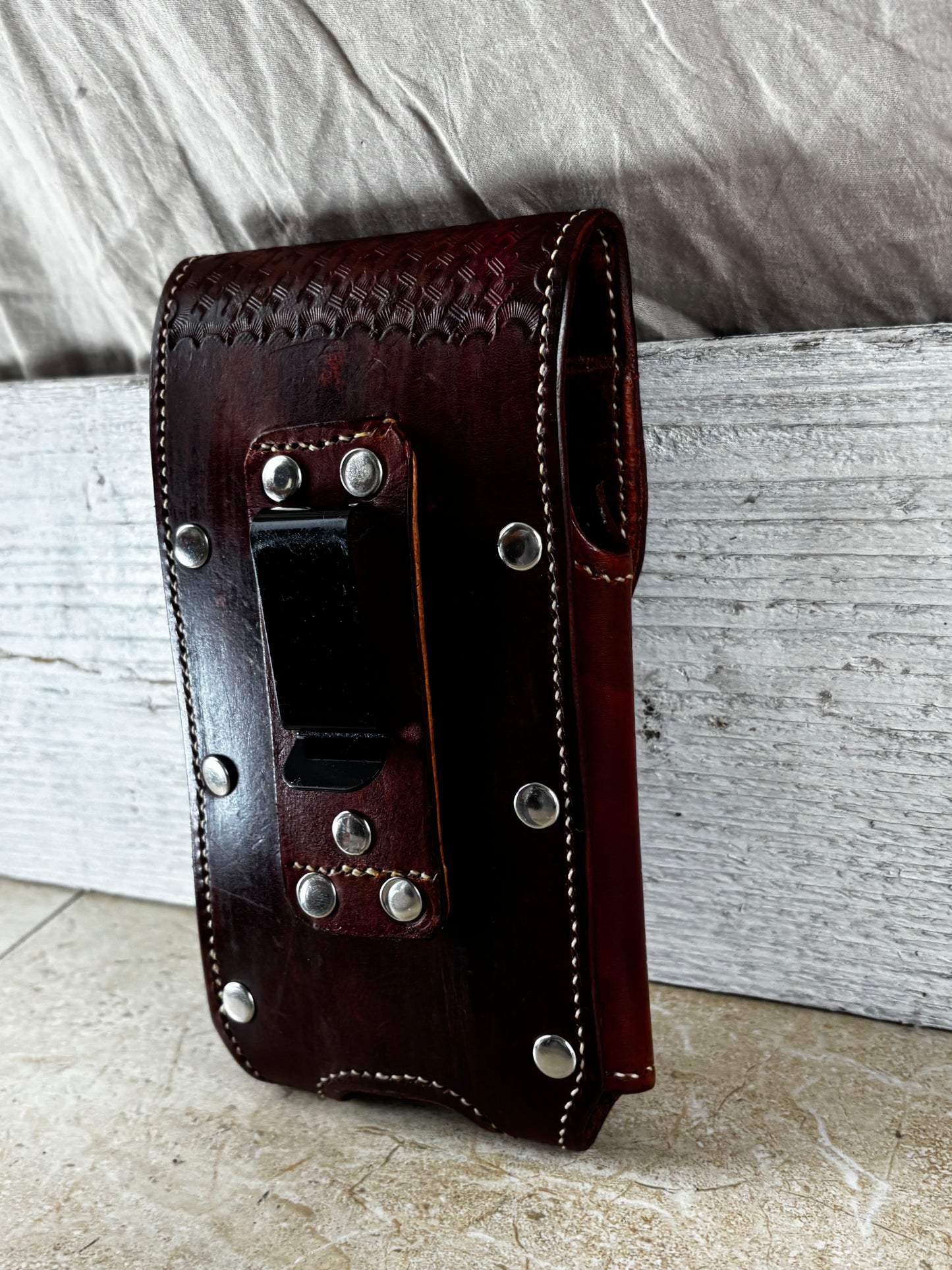 7" LONE STAR LEATHER HOLSTER BROWN STAR POUCH EXTRA LARGE  BELT LOOP CLIP CELL PHONE CASE UNIVERSAL HANDMADE #EH13808