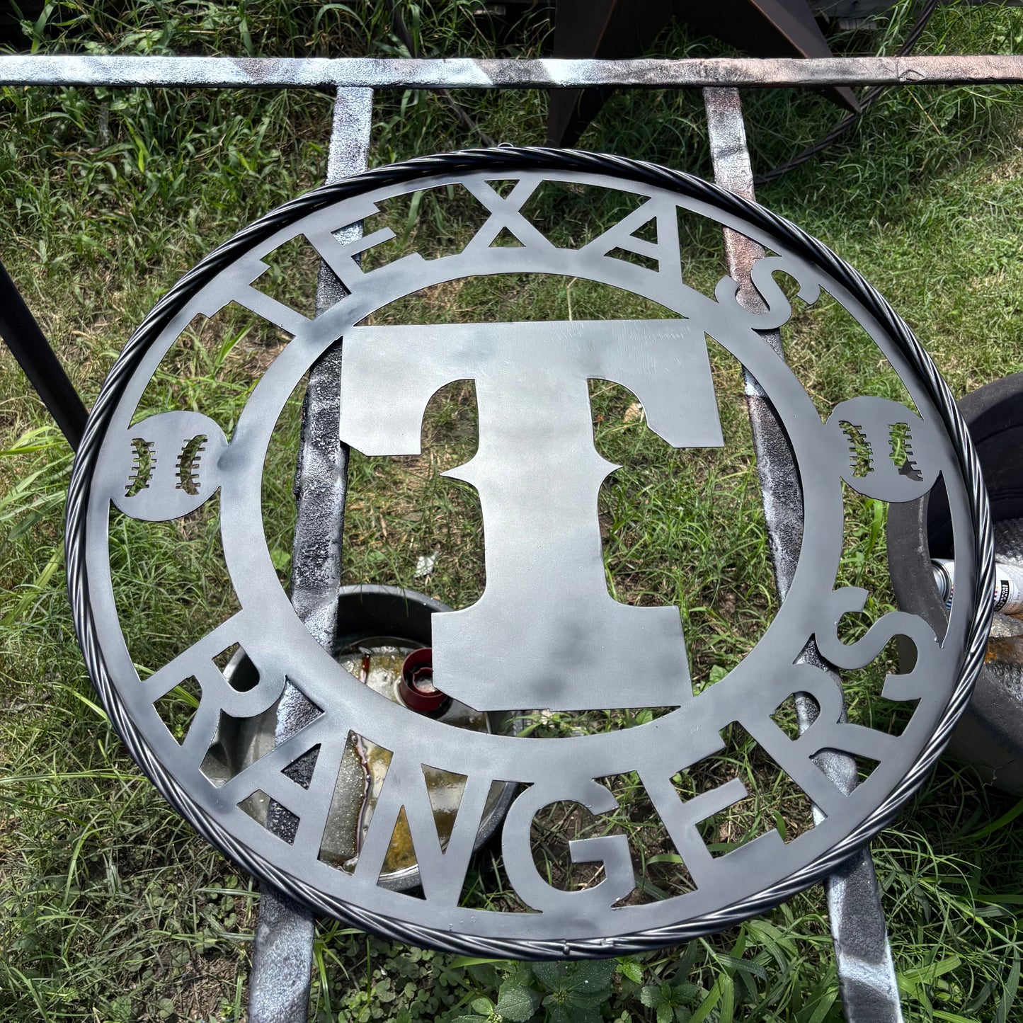 TEXAS RANGERS BLACK CUSTOM METAL VINTAGE CRAFT TEAM SIGN TWISTED ROOE RING HANDMADE