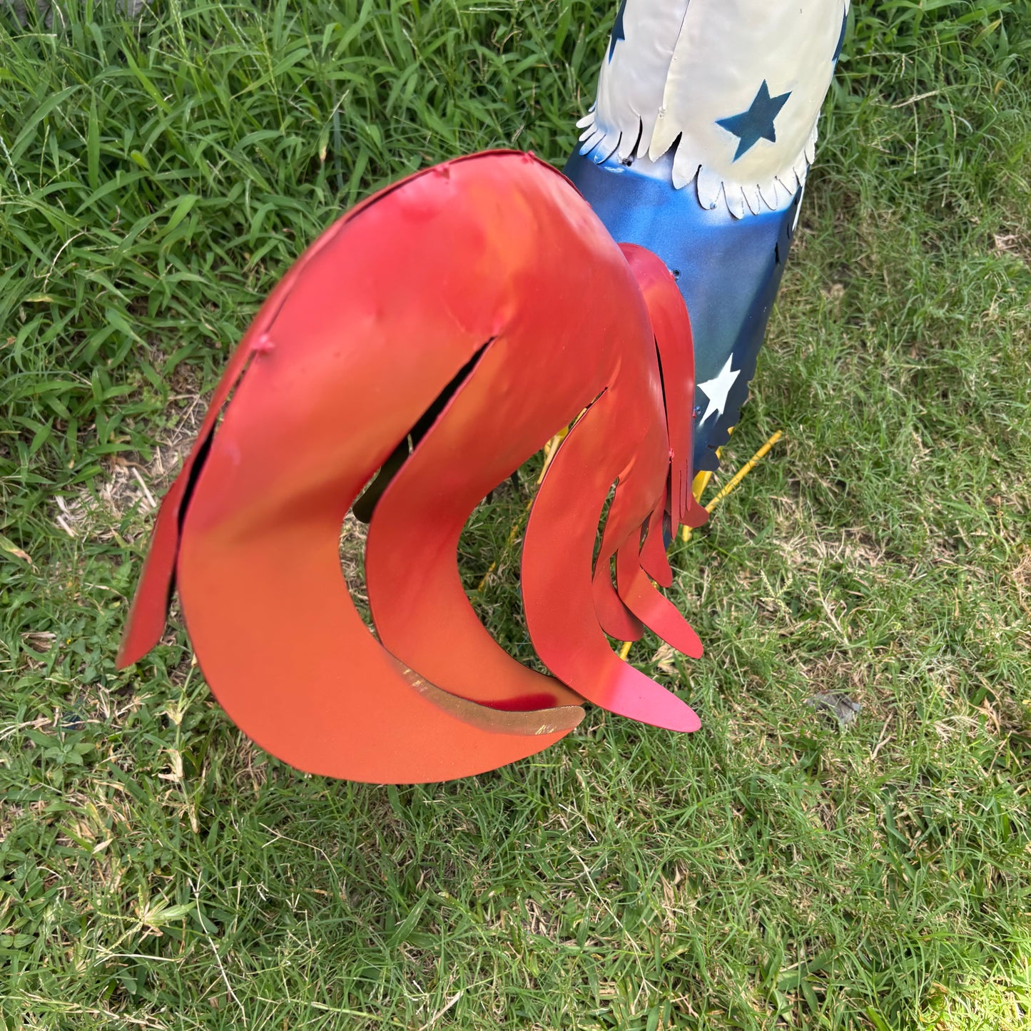 USA FLAG ROOSTER AMERICAN RED WHITE BLUE PATRIOTIC GARDEN METAL SCULPTURE WESTERN HOME DECOR ORNAMENT HANDMADE #34-003