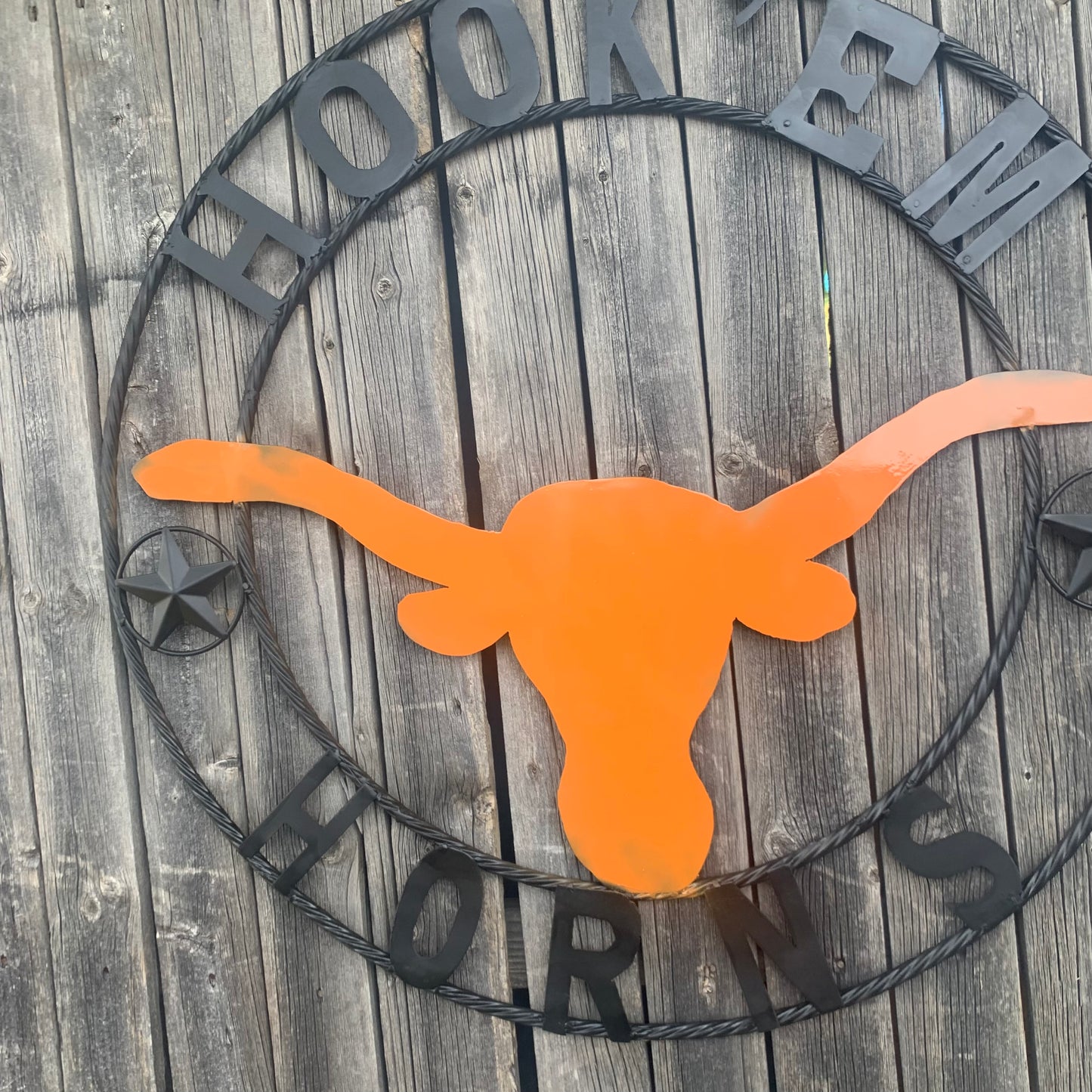 HOOKEM HORNS WITH LONE STAR TEXAS LONGHORNS HOOK EM METAL CUSTOM VINTAGE CRAFT WALL ART TEAM SIGN HANDMADE