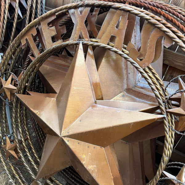 TEXAS GIANT NATURAL RUSTIC SEALED UNPAINTED LARGE OVERSIZE METAL LONESTAR GENUINE RUST PATINA LONE STAR TWISTED ROPE RING 4,5,6 FOOT