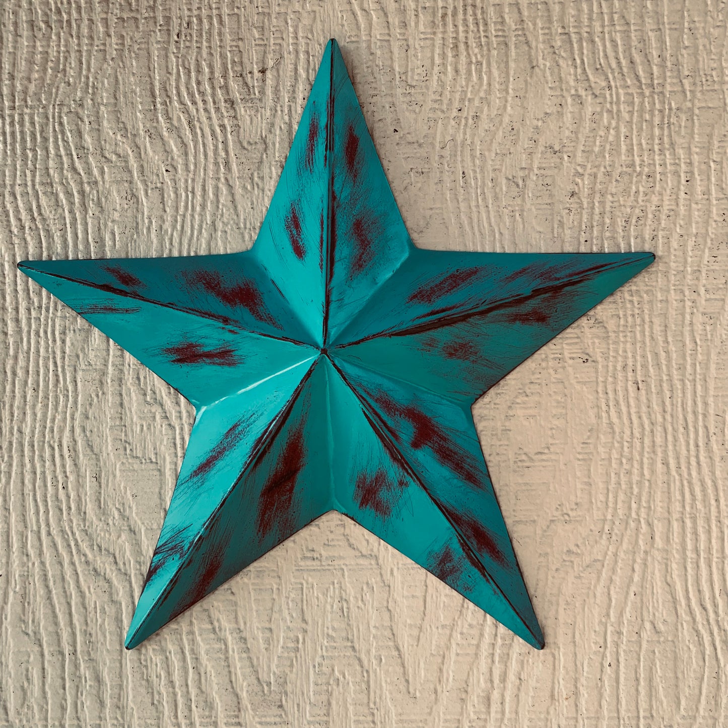 TURQUOISE DISTRESSED TWO TONE BARN STAR METAL ART WESTERN HOME DECOR HANDMADE NEW