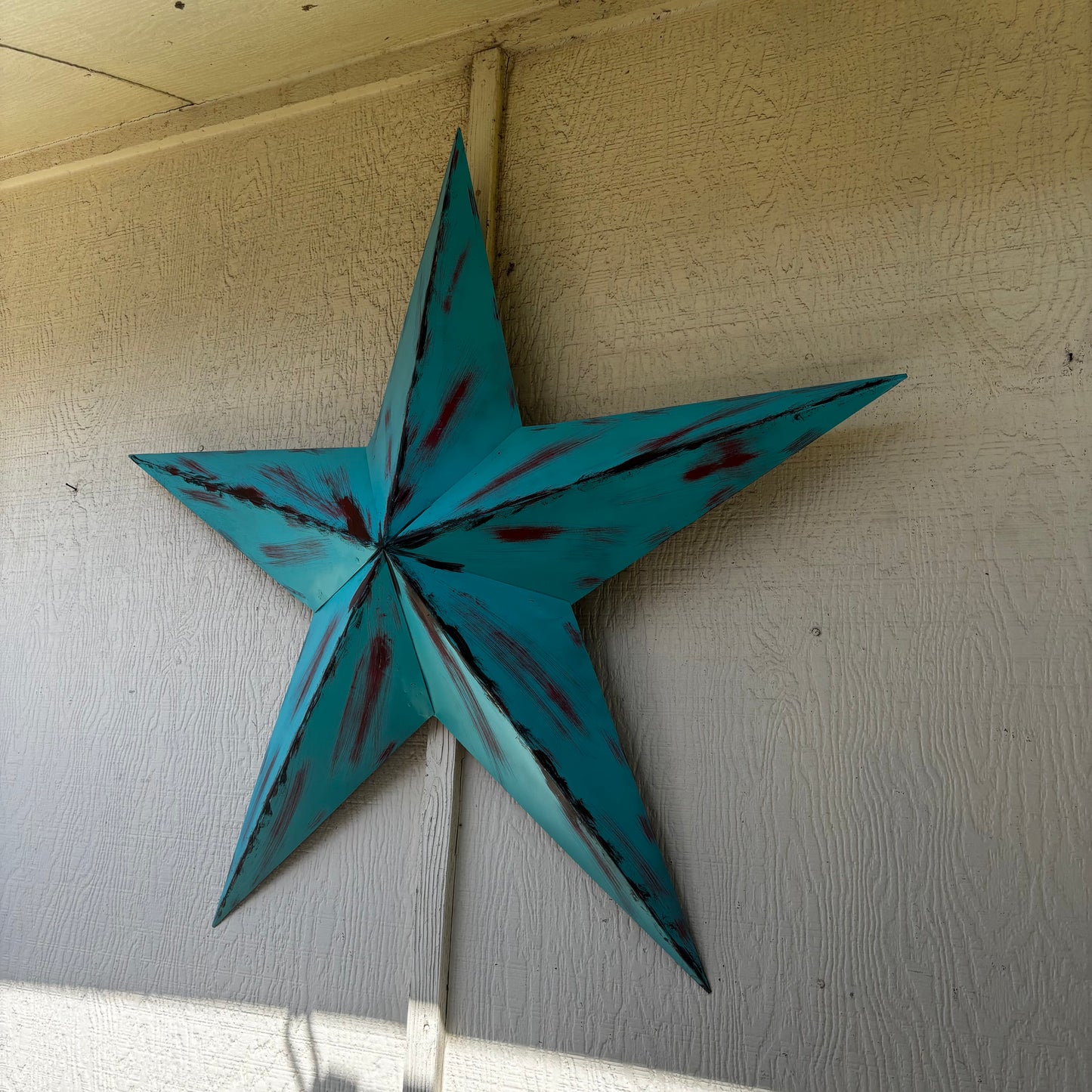TURQUOISE DISTRESSED TWO TONE BARN STAR METAL ART WESTERN HOME DECOR HANDMADE