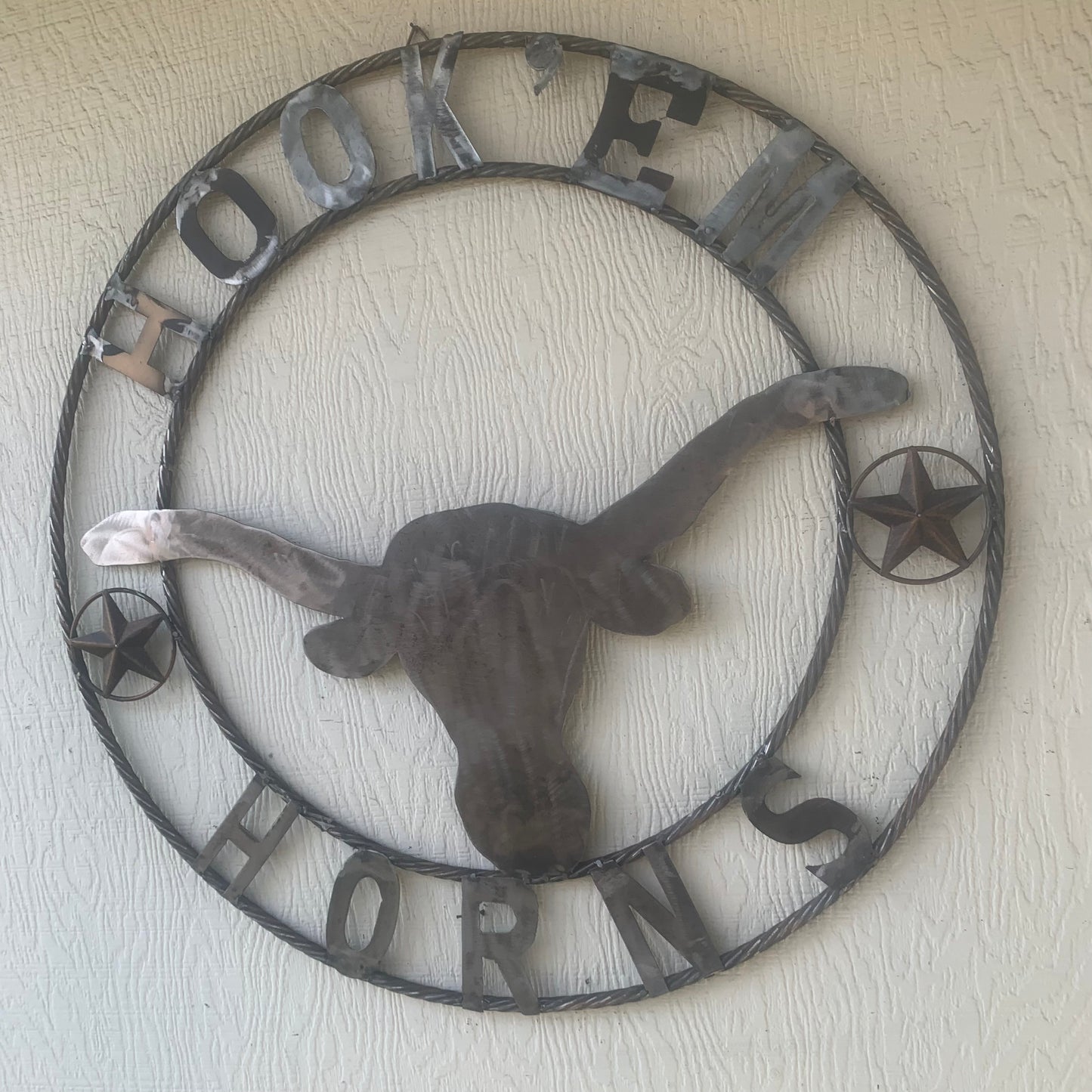 HOOKEM HORNS & LONE STAR TEXAS LONGHORNS HOOK EM RAW METAL UNPAINTED CUSTOM VINTAGE CRAFT WALL ART TEAM SIGN HANDMADE