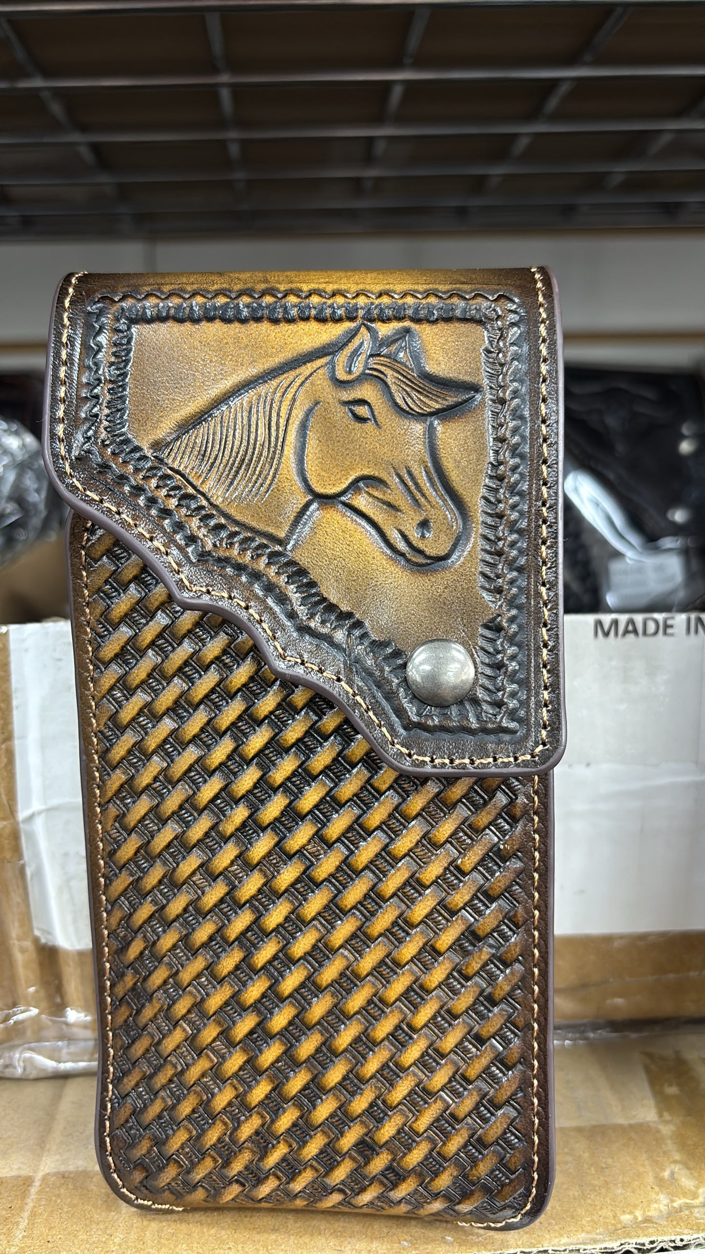 7" HORSE PHONE HOLSTER LEATHER LARGE BELT LOOP CASE UNIVERSAL HANDMADE