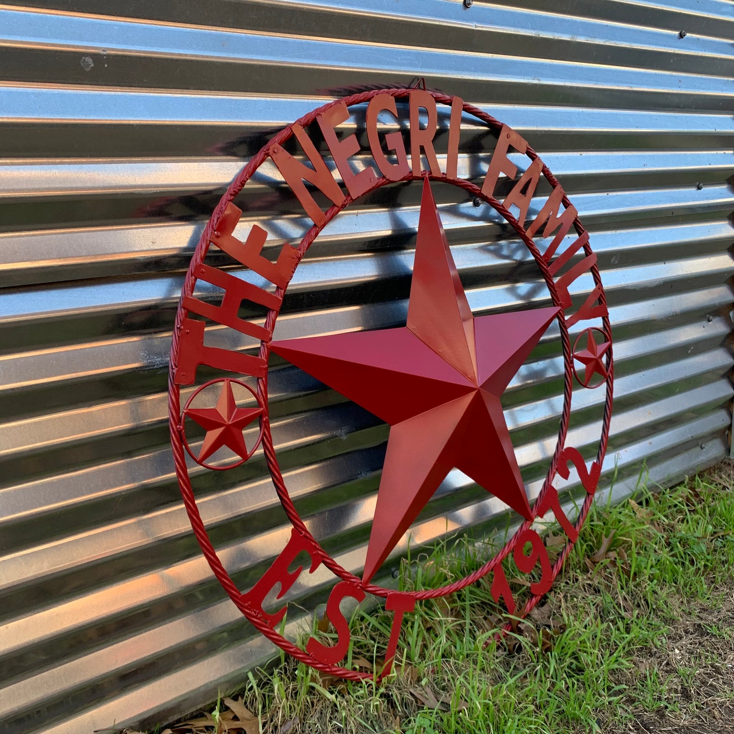 NEGRI FAMILY STYLE YOUR CUSTOM NAME STAR BARN STAR METAL LONE STAR WESTERN HOME DECOR RUSTIC BURGUNDY RED HANDMADE 24",32",36",50"