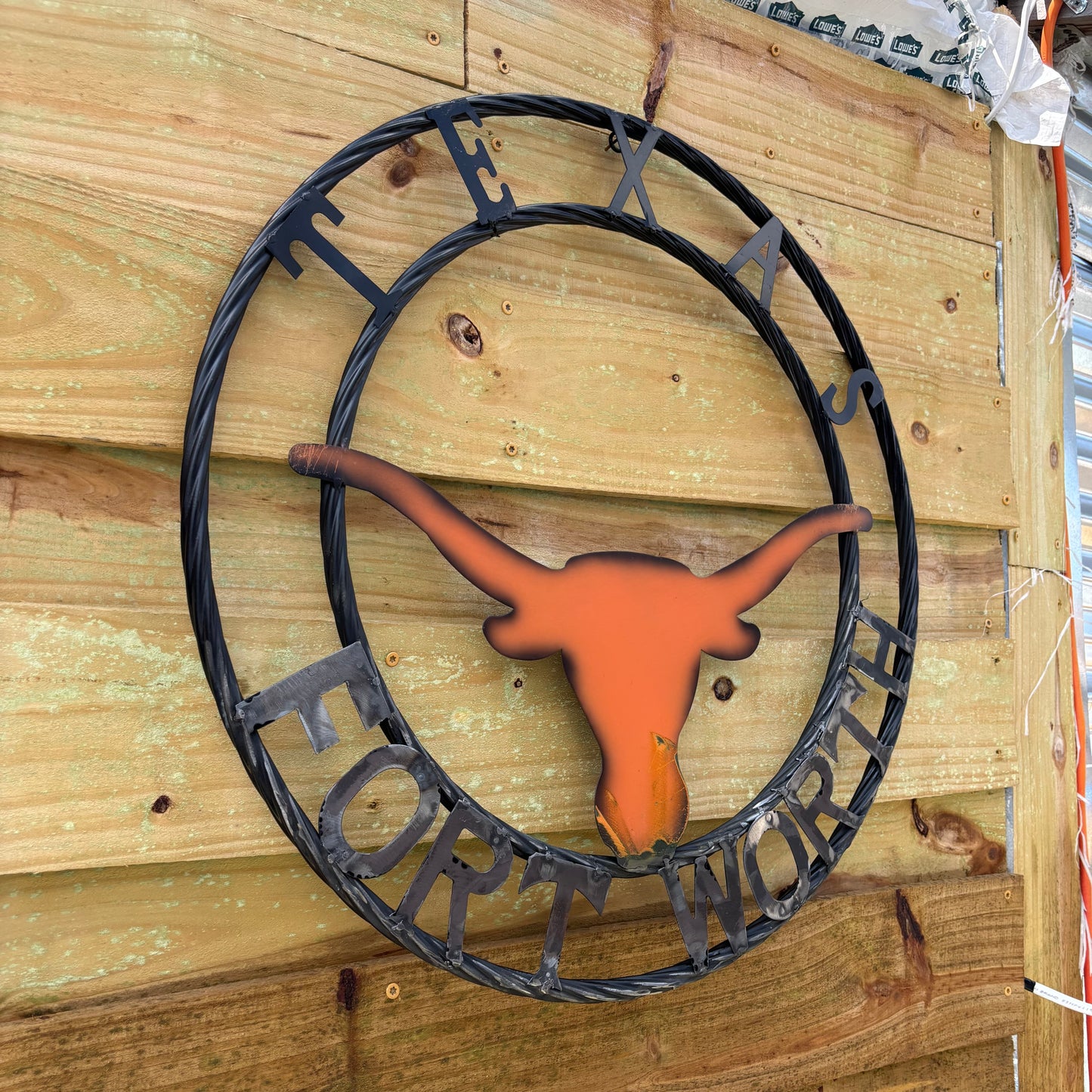 TEXAS FORT WORTH METAL SIGN LONGHORNS ORANGE WESTERN HOME DECOR HANDMADE