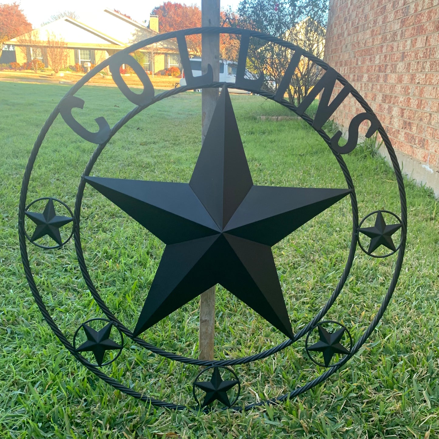 COLLINS STYLE CUSTOM STAR NAME BARN METAL STAR 3d TWISTED ROPE RING WESTERN HOME DECOR RUSTIC BLACK HANDMADE 24",32",36",50"