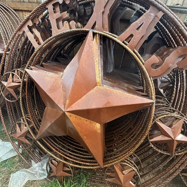TEXAS GIANT NATURAL RUSTIC SEALED UNPAINTED LARGE OVERSIZE METAL LONESTAR GENUINE RUST PATINA LONE STAR TWISTED ROPE RING 4,5,6 FOOT