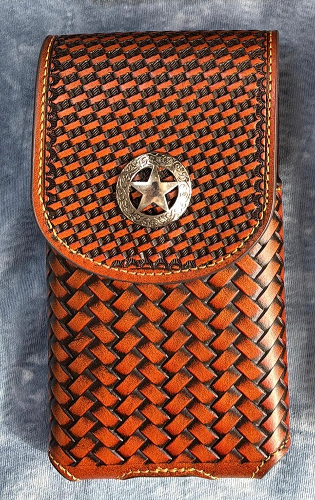 7" LONE STAR LEATHER HOLSTER TAN BROWN STAR POUCH EXTRA LARGE  BELT LOOP CELL PHONE CASE UNIVERSAL OVERSIZE #EH12702