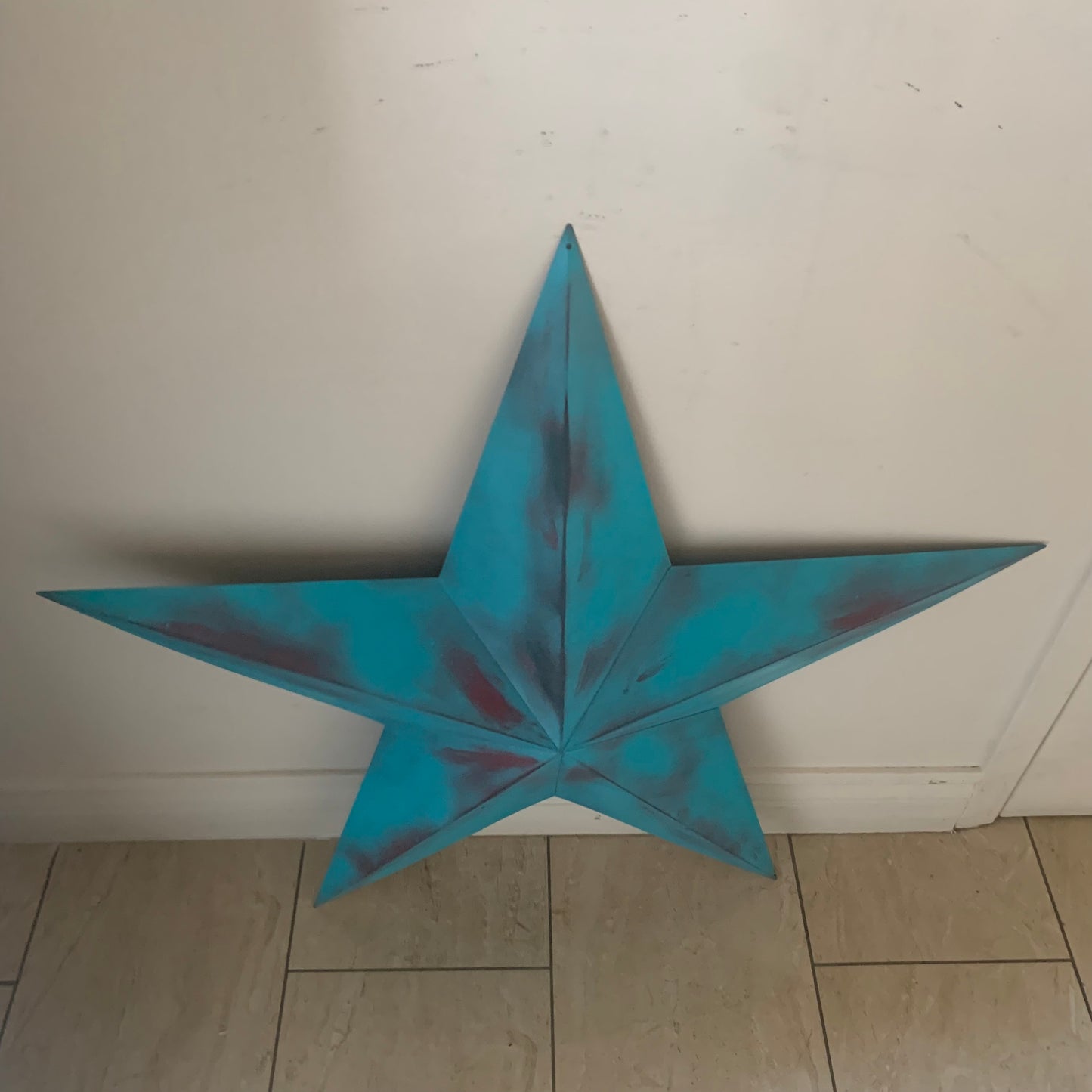 #EH10540 TURQUOISE DISTRESSED TWO TONE BARN STAR METAL ART WESTERN HOME DECOR HANDMADE NEW