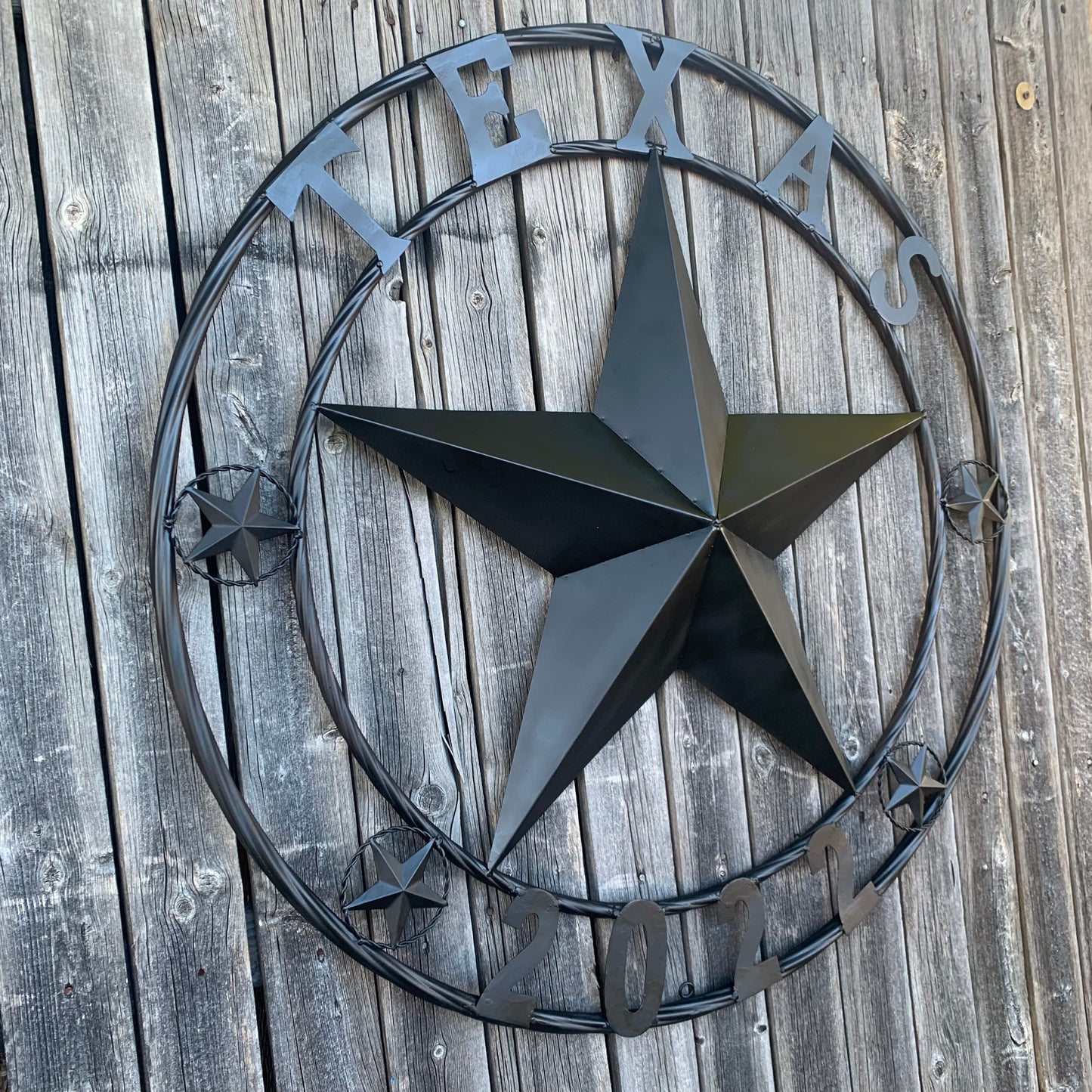 TEXAS 2022 STYLE CUSTOM NAME STAR BARN METAL LONE STAR 3d TWISTED ROPE RING WESTERN HOME DECOR RUSTIC  BLACK HANDMADE 24",32",34",36",40",42",44",46",50"
