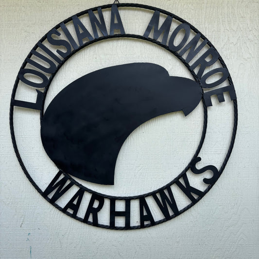 LOUISIANA MONROE WARHAWKS CUSTOM BLACK METAL VINTAGE CRAFT TEAM SIGN HANDMADE 18",24",32"