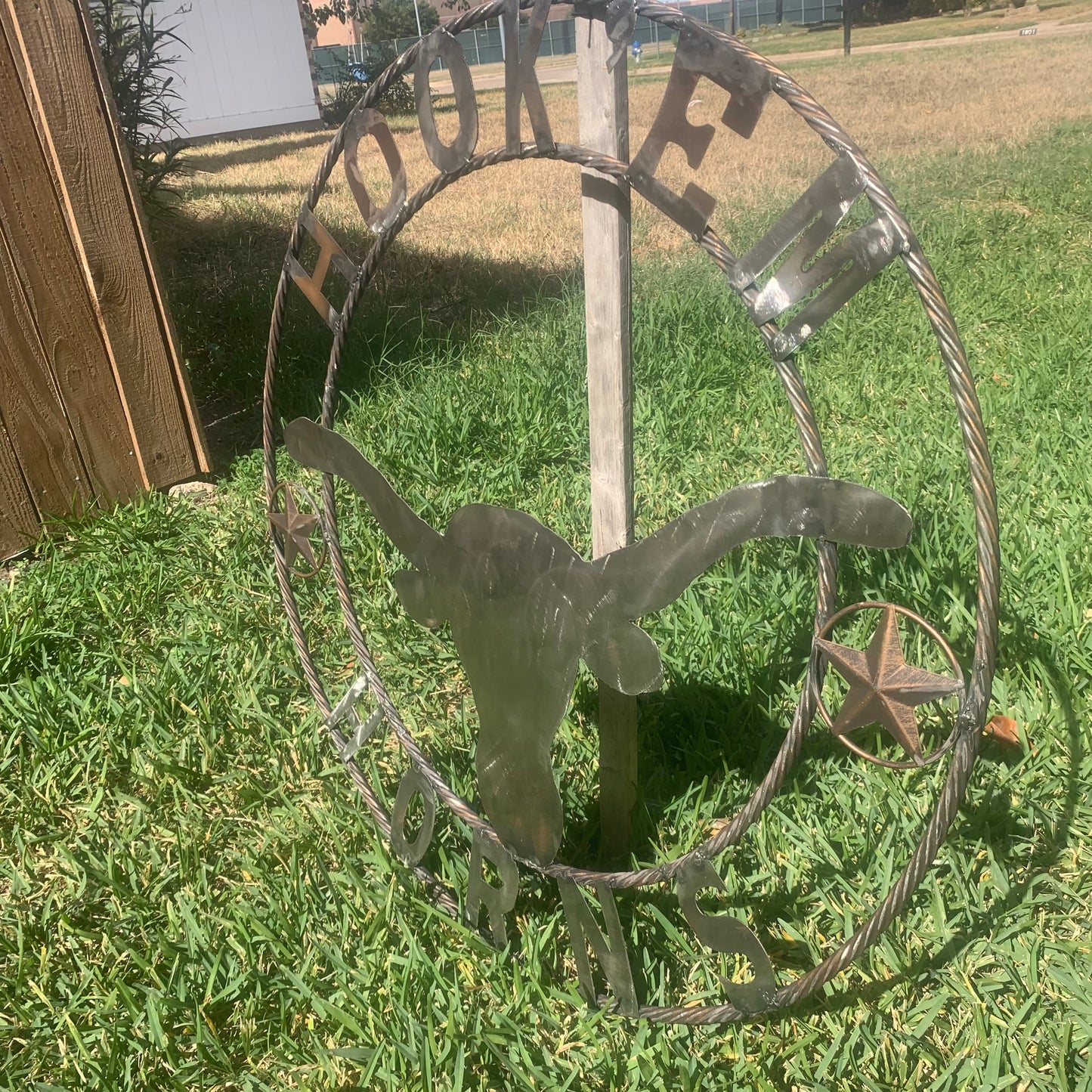 HOOKEM HORNS & LONE STAR TEXAS LONGHORNS HOOK EM RAW METAL UNPAINTED CUSTOM VINTAGE CRAFT WALL ART TEAM SIGN HANDMADE