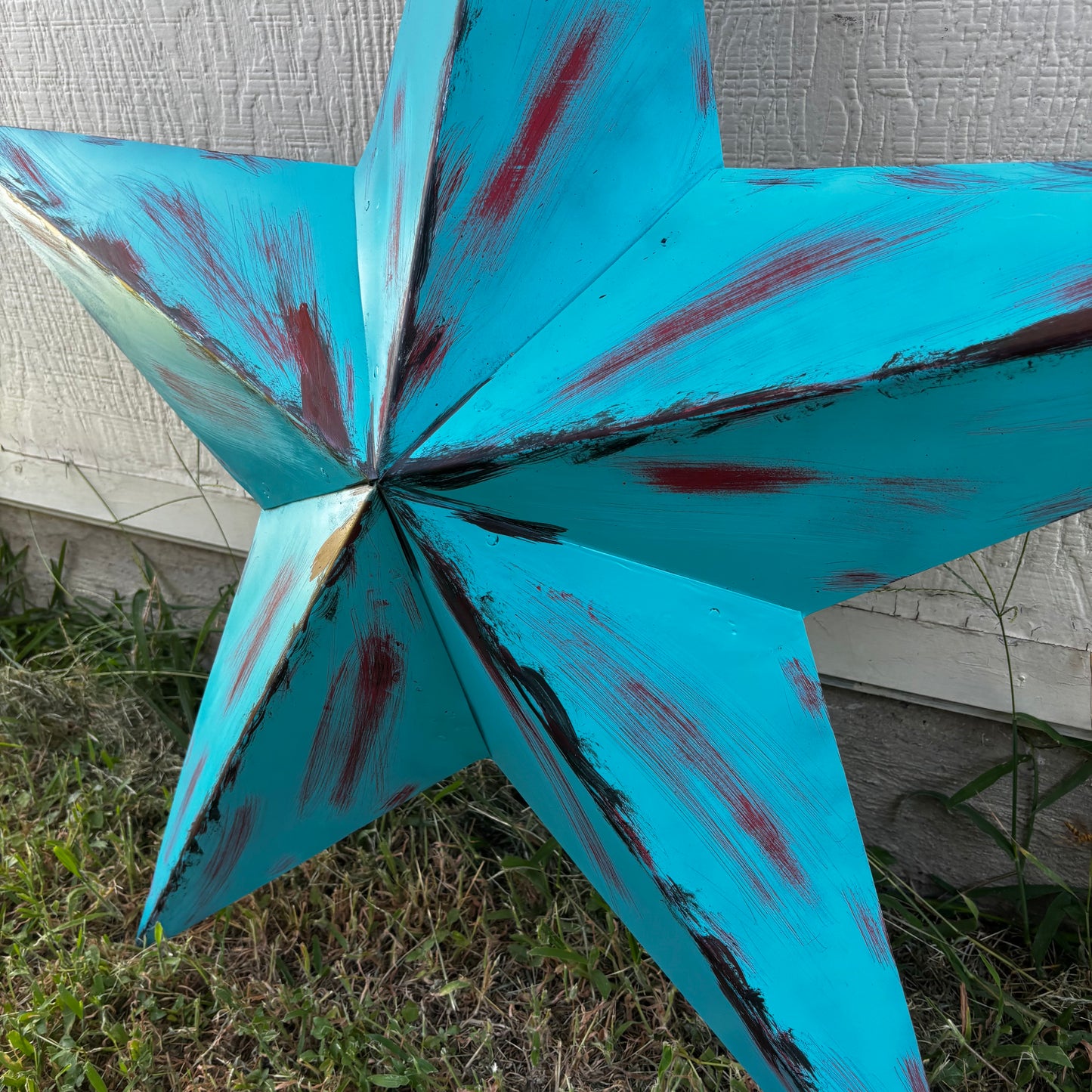 TURQUOISE DISTRESSED TWO TONE BARN STAR METAL ART WESTERN HOME DECOR HANDMADE