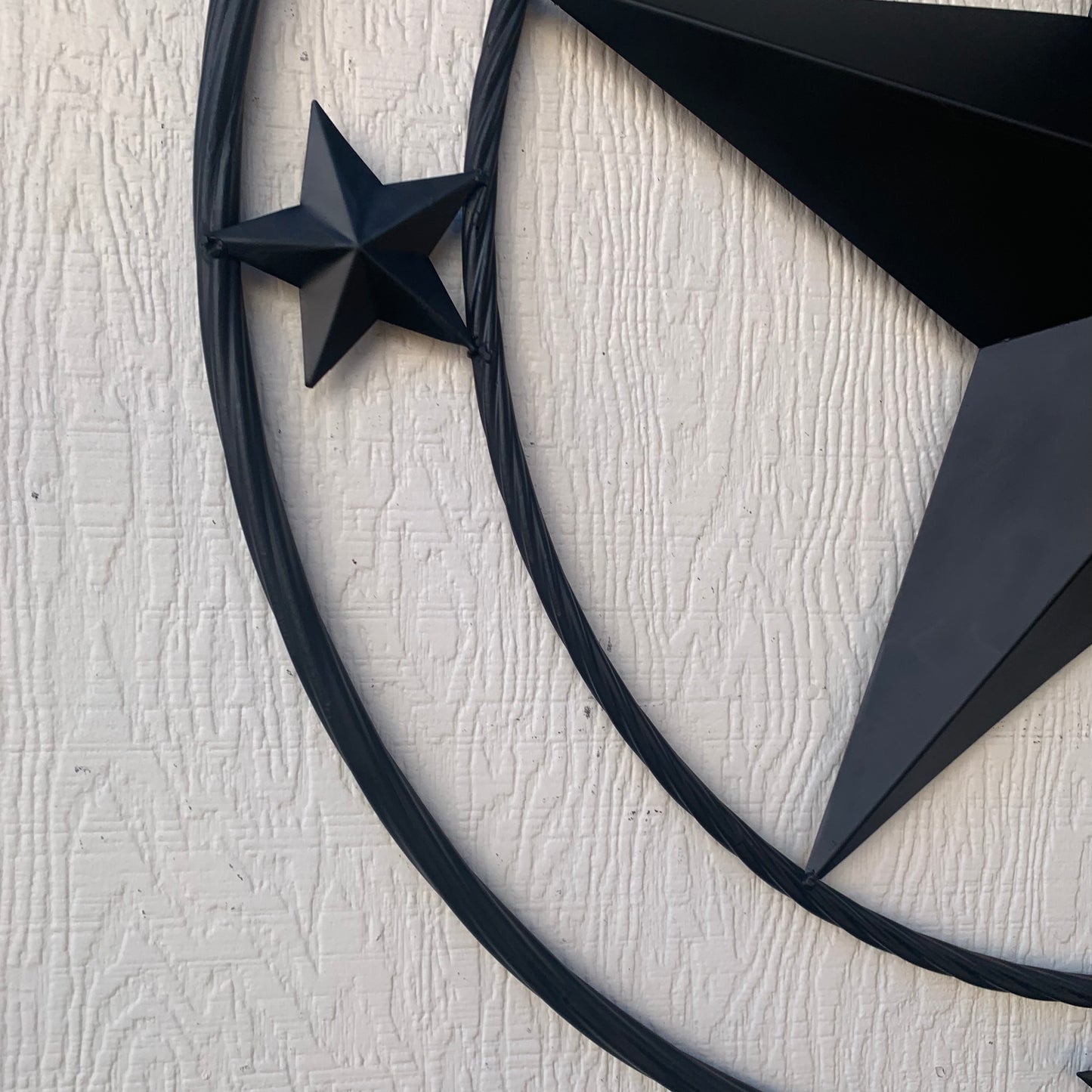 TEXAS LONESTAR WITH 3 SMALL STARS BARN STAR METAL RUSTIC BLACK TWISTED ROPE RING WESTERN HOME DECOR HANDMADE NEW