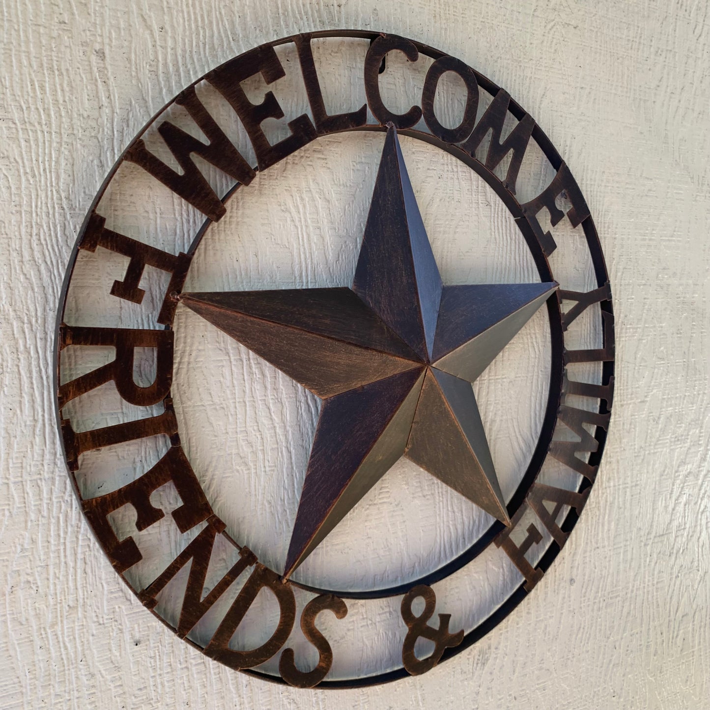 WELCOME FRIENDS FAMILY BARN METAL STAR WALL ART BRONZE WESTERN HOME DECOR HANDMADE NEW #EH13339