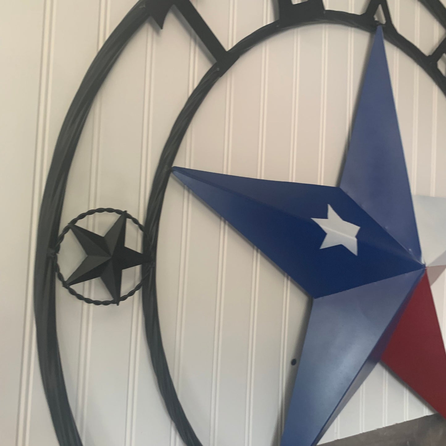 TEXAS 2022 STYLE CUSTOM NAME BARN STAR METAL LONESTAR 3d TWISTED BLACK ROPE RING WESTERN HOME DECOR   HANDMADE 24",32",36"