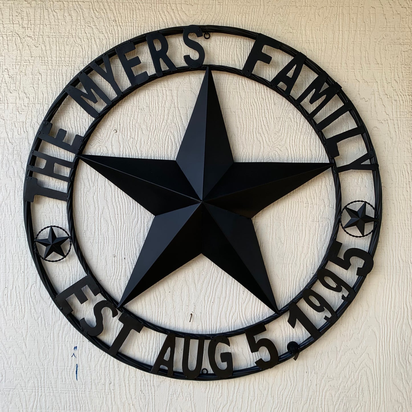 MYERS STYLE YOUR CUSTOM NAME STAR BARN STAR METAL LONE STAR WESTERN HOME DECOR RUSTIC BLACK HANDMADE 24",32",36",50"