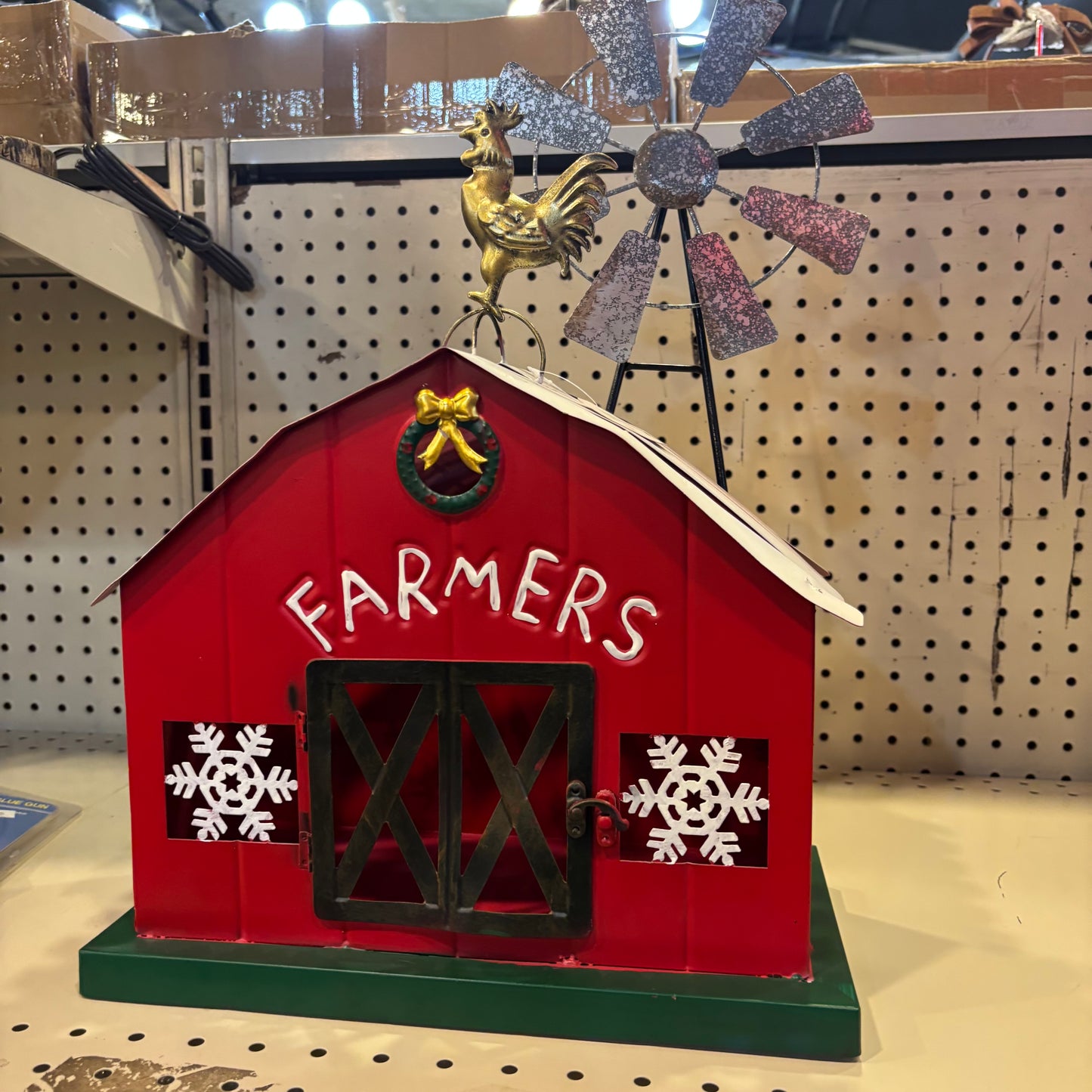 FARMERS CHRISTMAS RED BARN 13" x 20" x 7" METAL WESTERN HOME DECOR HANDMADE #EH13586
