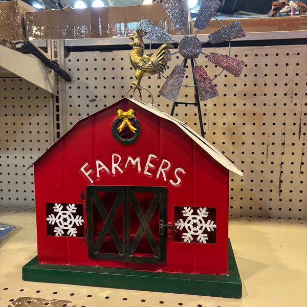 METAL CHRISTMAS BARN 13" x 20" x 7" WESTERN HOME DECOR HANDMADE NEW