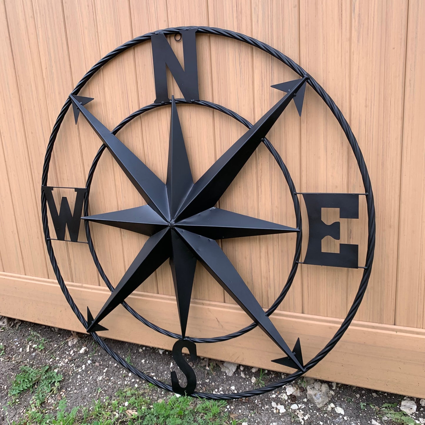 36" COMPASS RUSTIC BLACK METAL SIGN WALL ART WESTERN HOME DECOR HANDMADE NEW