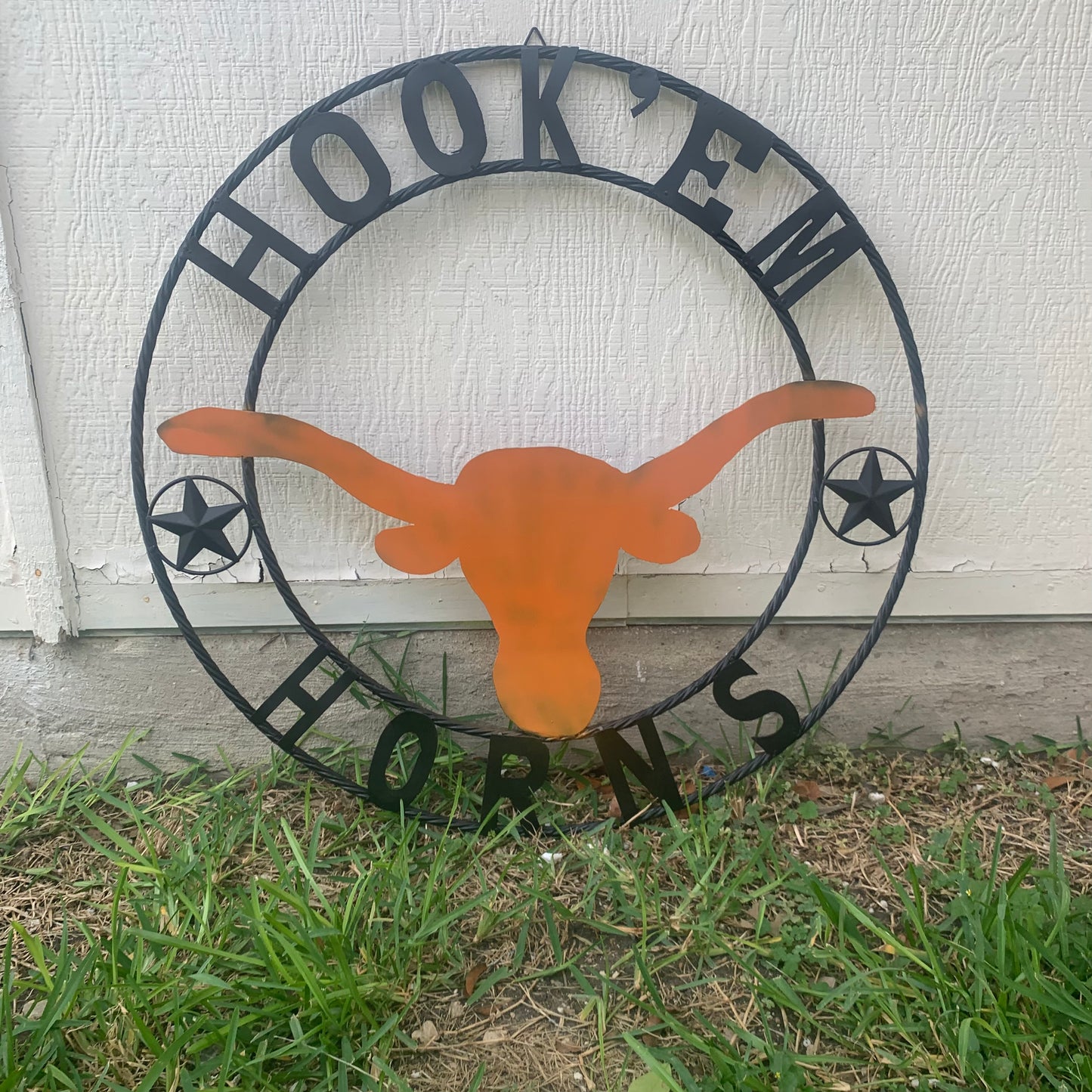 HOOKEM HORNS WITH LONE STAR TEXAS LONGHORNS HOOK EM METAL CUSTOM VINTAGE CRAFT WALL ART TEAM SIGN HANDMADE