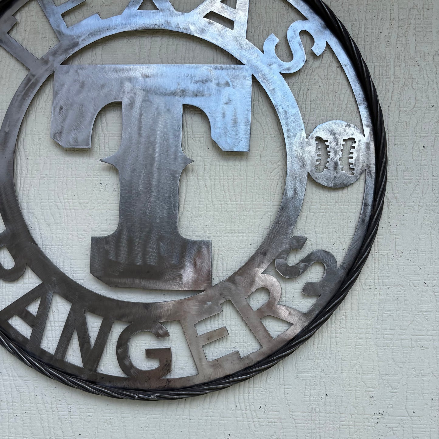TEXAS RANGERS CUSTOM RAW METAL VINTAGE CRAFT TEAM SIGN TWISTED ROPE RING HANDMADE